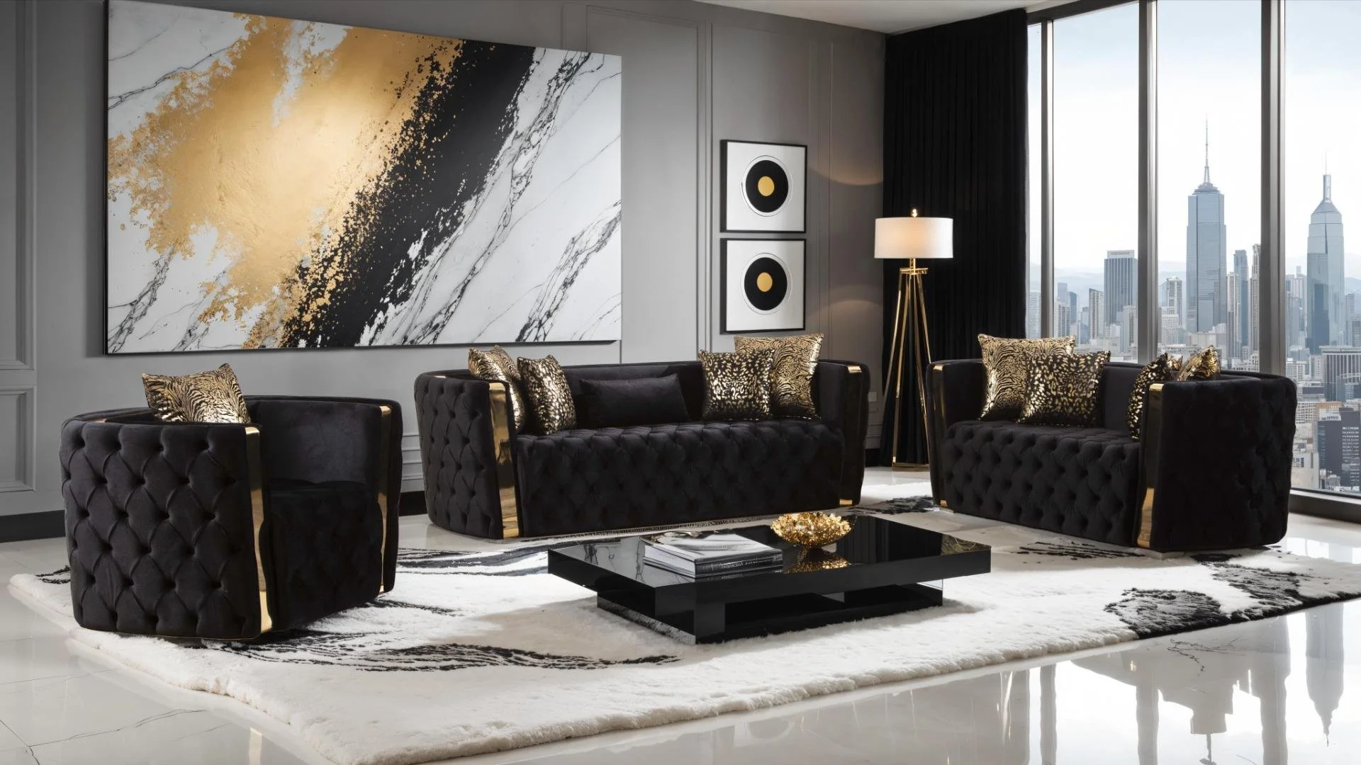 Naomi 3 Pc Living Room set Black