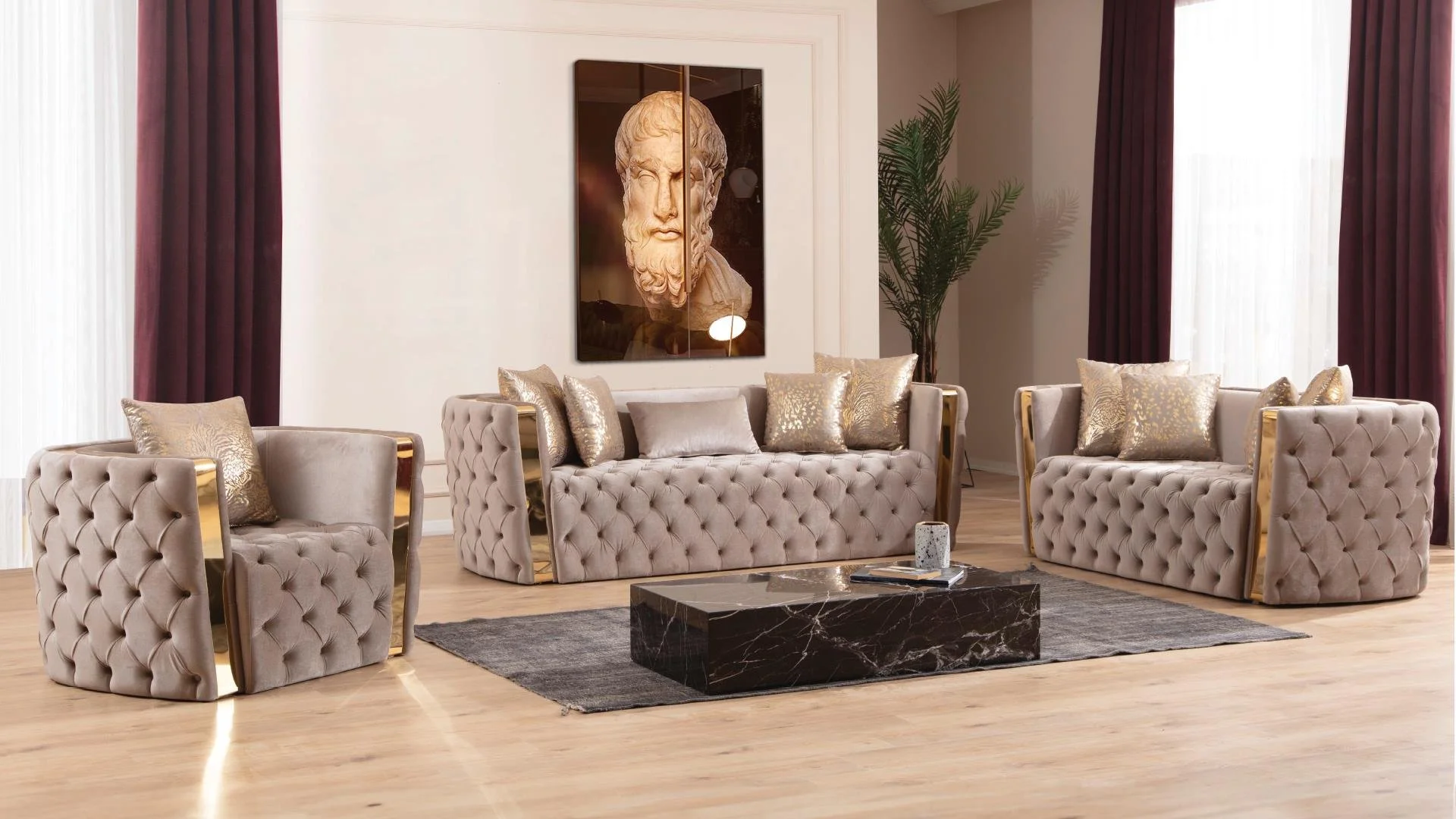 Naomi 3 Pc Living Room set Taupe