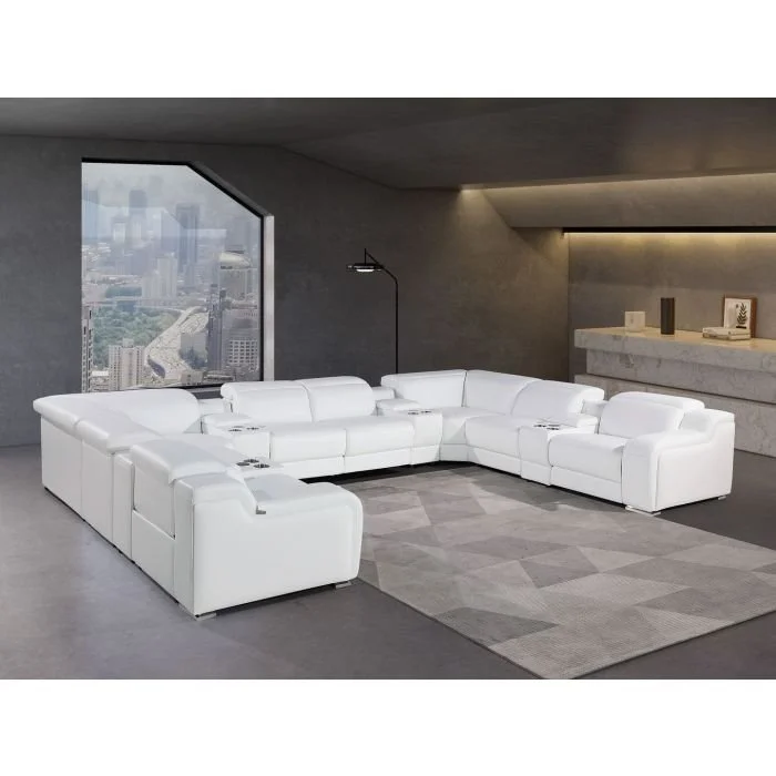 12-Piece U-Shaped Modular Power Reclining Sectional Sofa in Top Grain Italian Leather with 4 Power Recliners