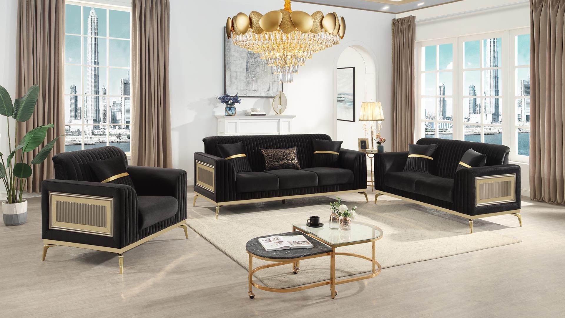 Antigua 3PC Living Room Set Black