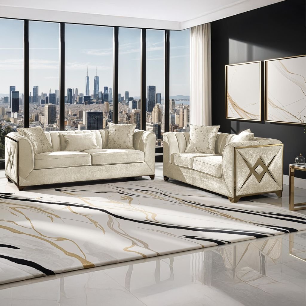 Velencia 3 Pc Living Room set Cream