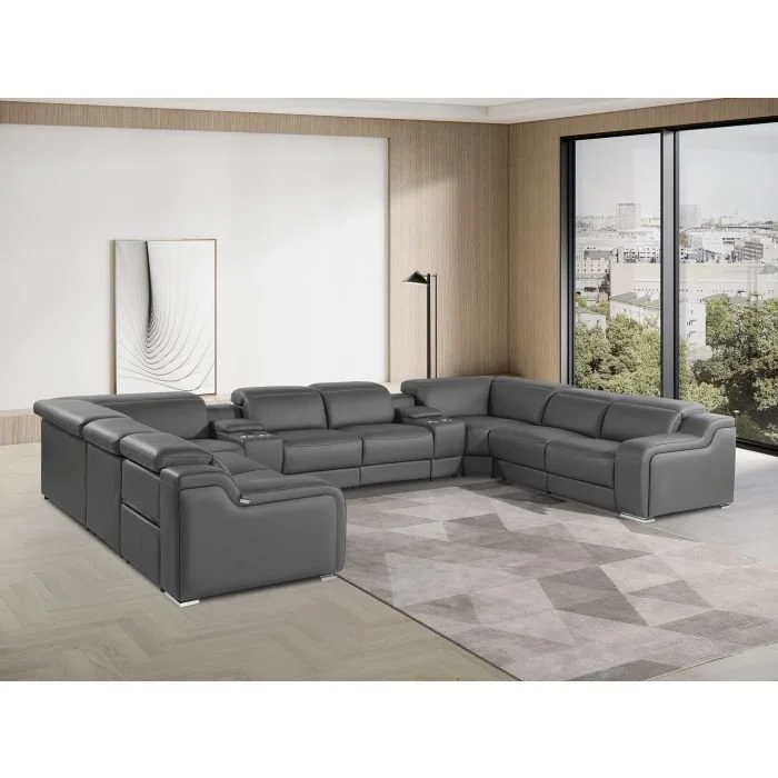 10-Piece U-Shaped Sectional Sofa With 4 Power Recliners And Power Headrests In Beige
