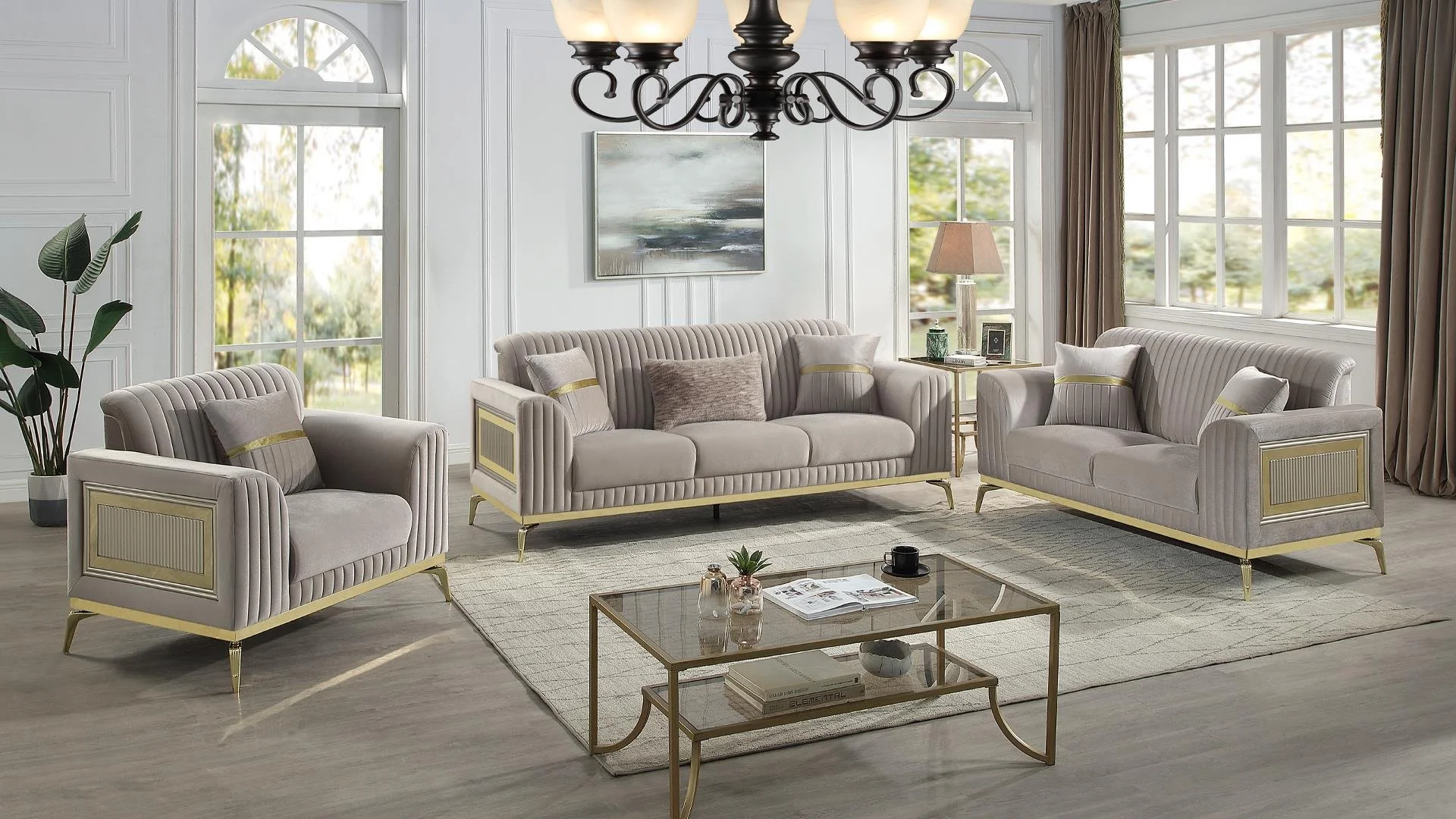 Antigua 3PC Living Room Set Taupe