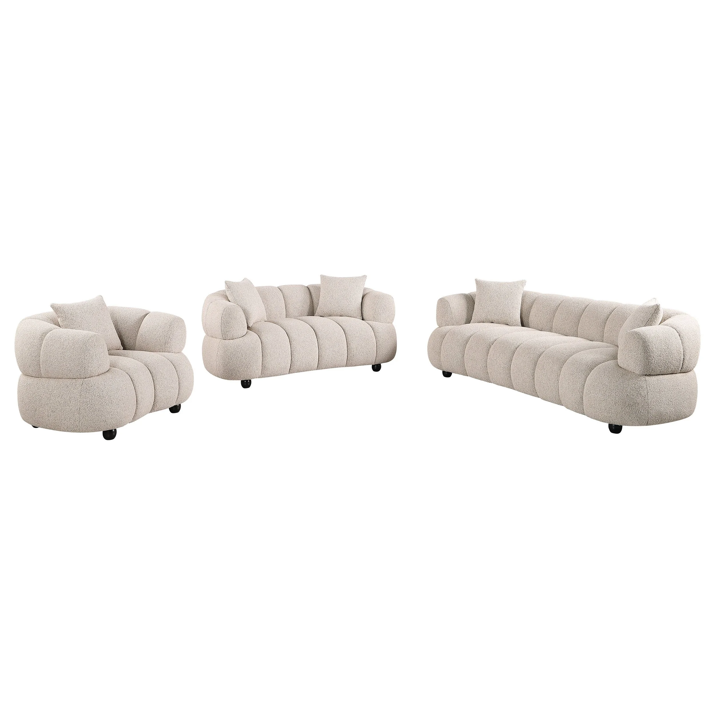 Jamie Contemporary Channel Tufted Woven Fabric Upholstered Sofa Set