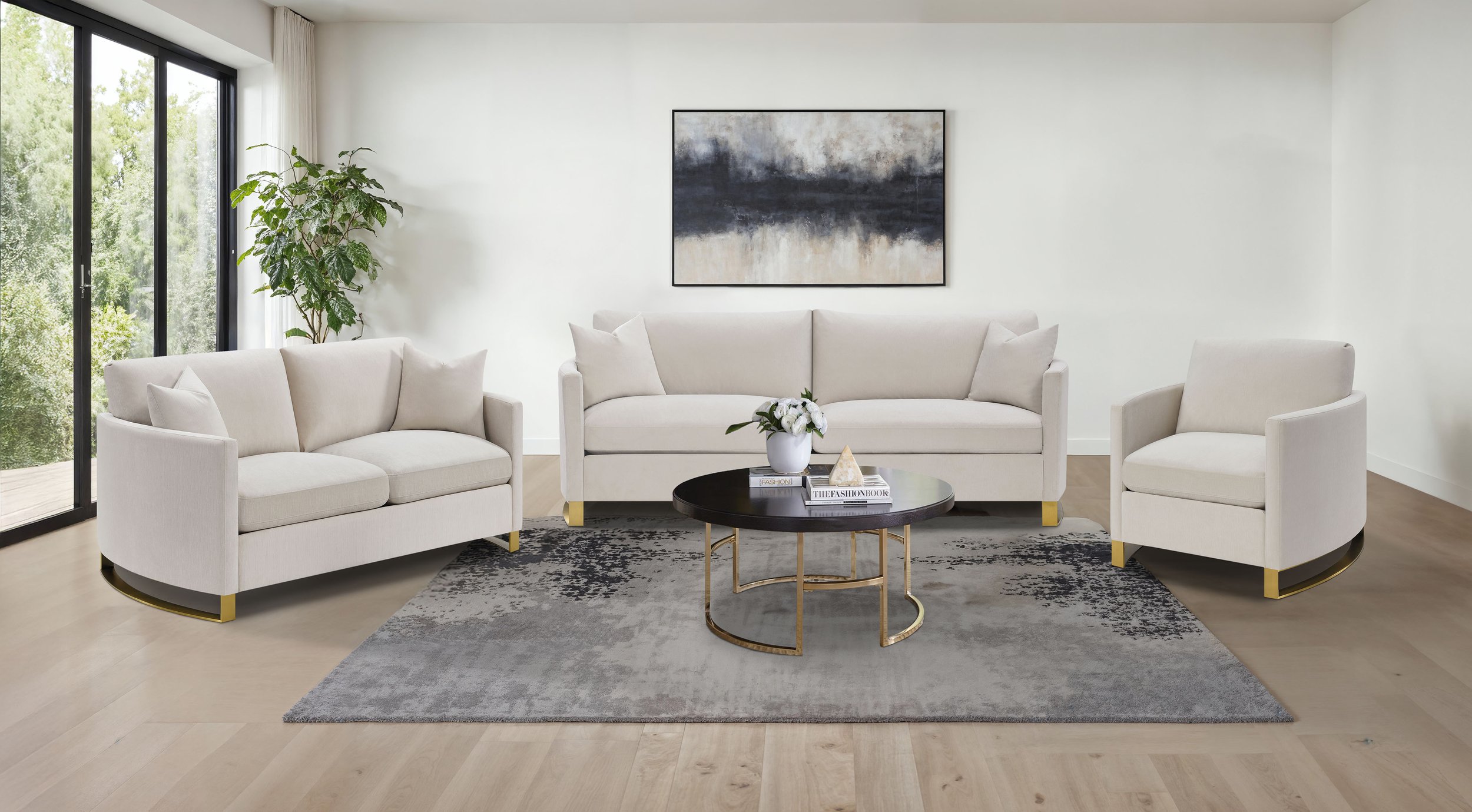 Elegant Curved Sofa Set with Plush Feather Cushions