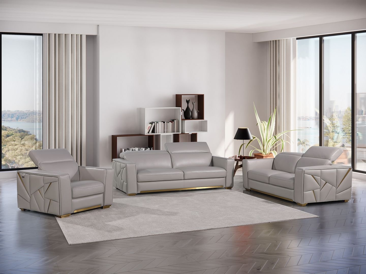 1120 DivanItalia  3-Piece Sofa Set with Adjustable Headrest in Top-Grain Italian Leather