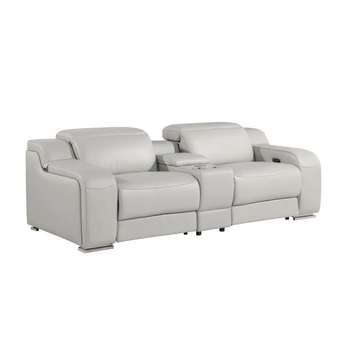 3-Piece Modular Power Reclining Console Loveseat in Top Grain Italian Leather