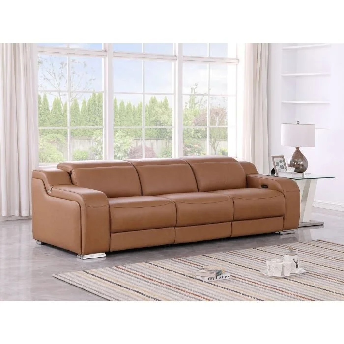 3-Piece Modular Power Reclining Sofa in Top Grain Italian Leather With 2 Power Recliners