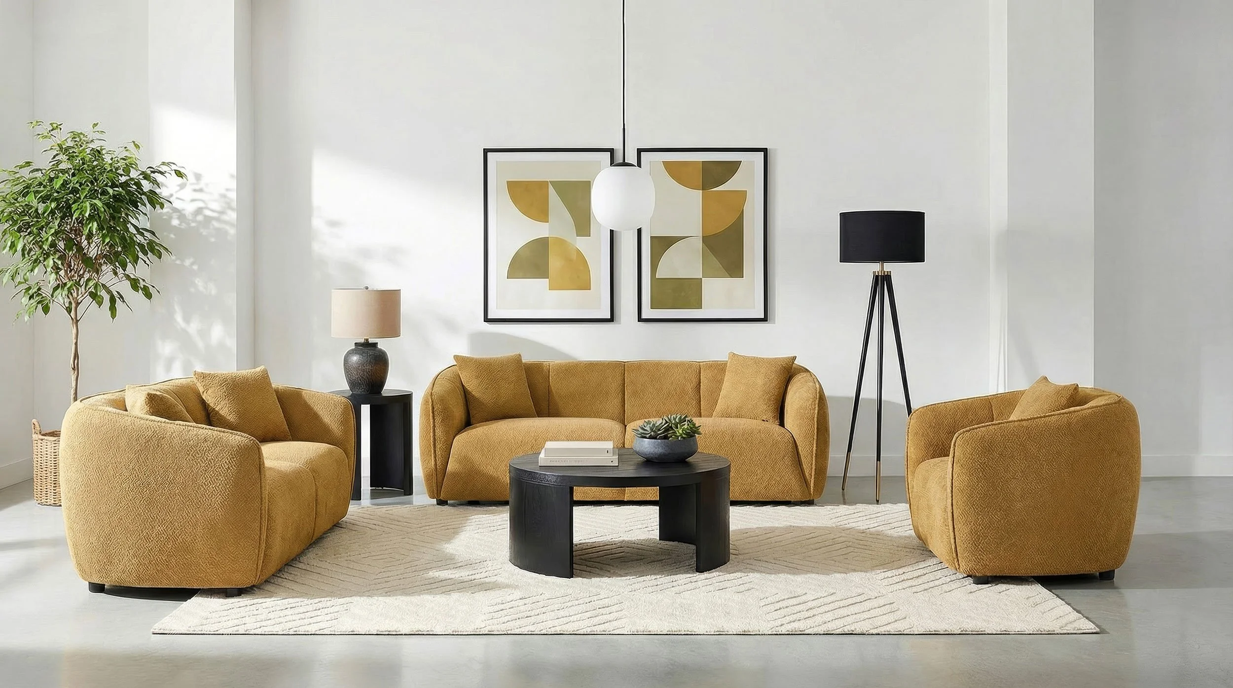 3-piece Fabric Upholstered Sofa Set Mustard Yellow