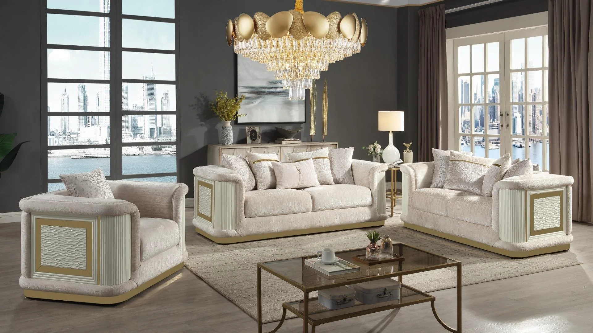 Bona 3PC Living Room Set Cream