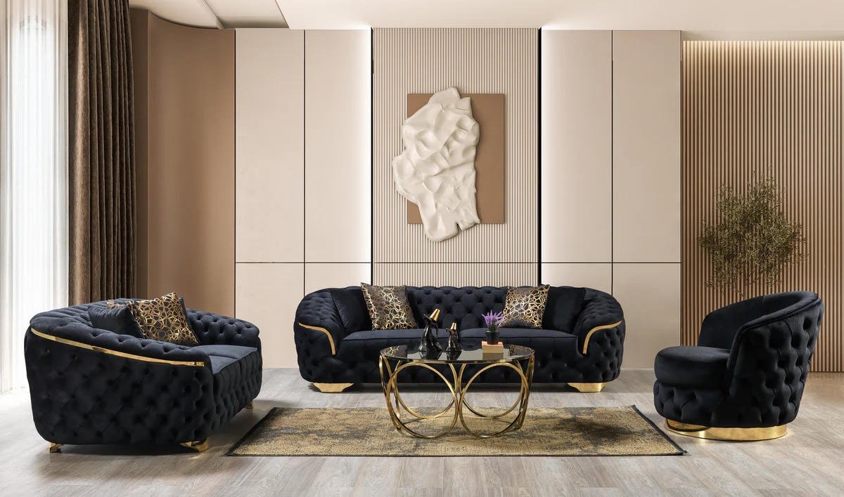Black Velvet Sofa 95" & Loveseat 82"