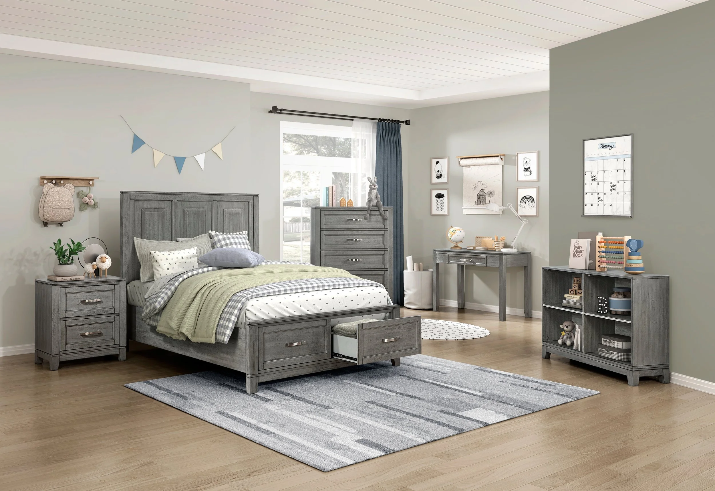 Garretson Platform Bed with Storage Footboard – Gray Finish