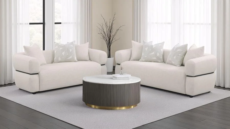 3-piece Fabric Upholstered Round Arm Sofa Set Beige