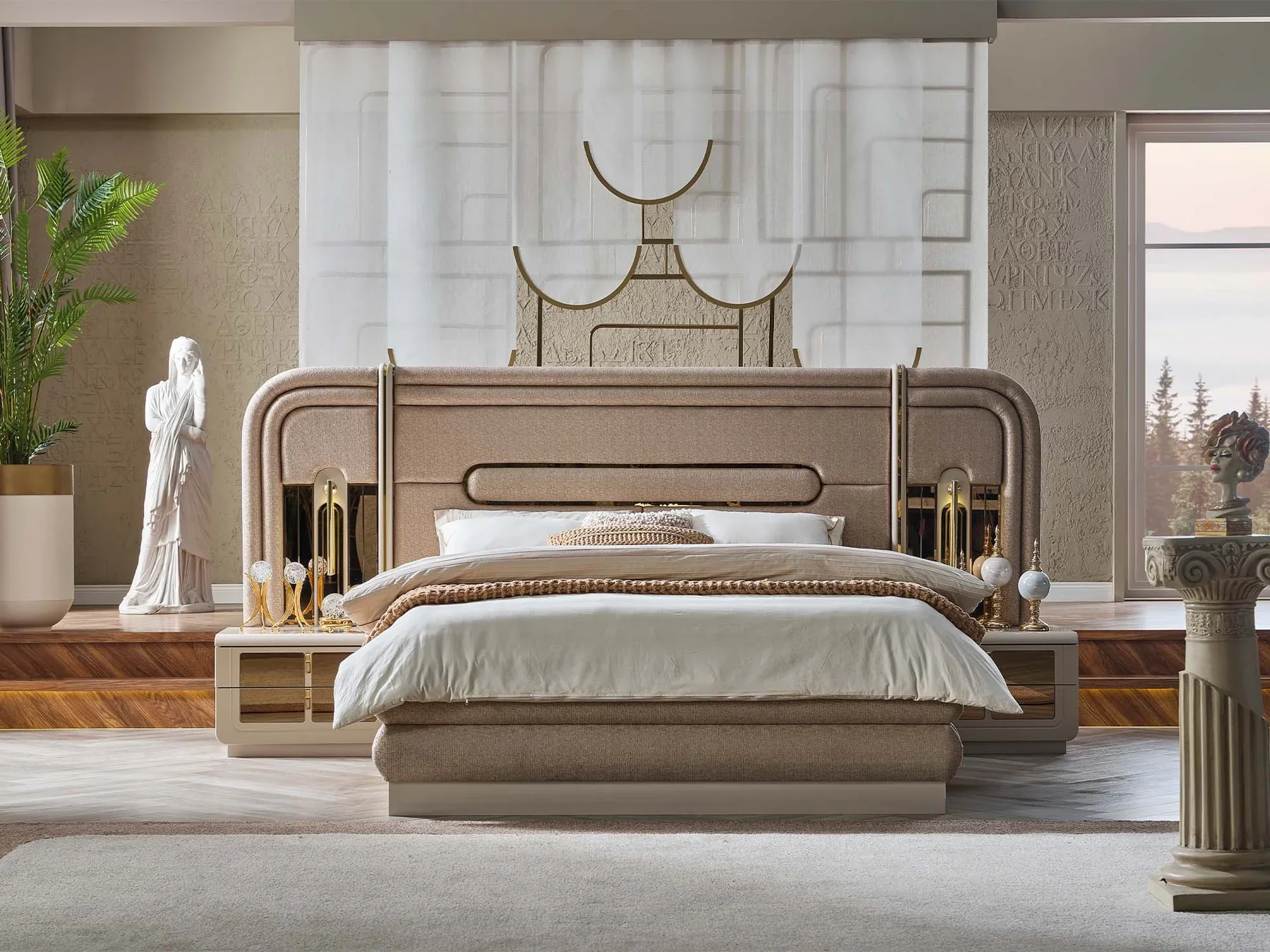 Monza Bedroom (Queen Frame With Headboard & Dresser With Mirror & 2 Nightstand)