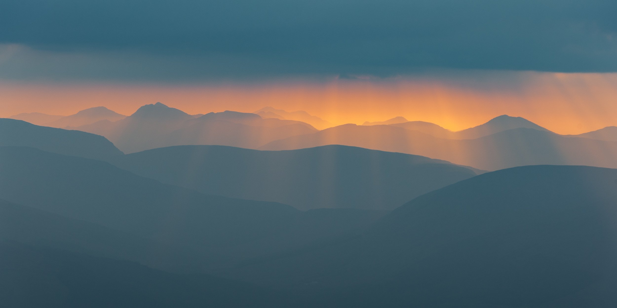 Sunset over Meall Bhuidhe, Sgurr Na Ciche, Garbh Chioch Mhor, Ladhar Bheinn, Luinne Bheinn and Sgurr Mor above Glen Dessary in Knoydart, West Highlands of Scotland. Image © Colin Henderson Photography. Permission required before use. To license this 