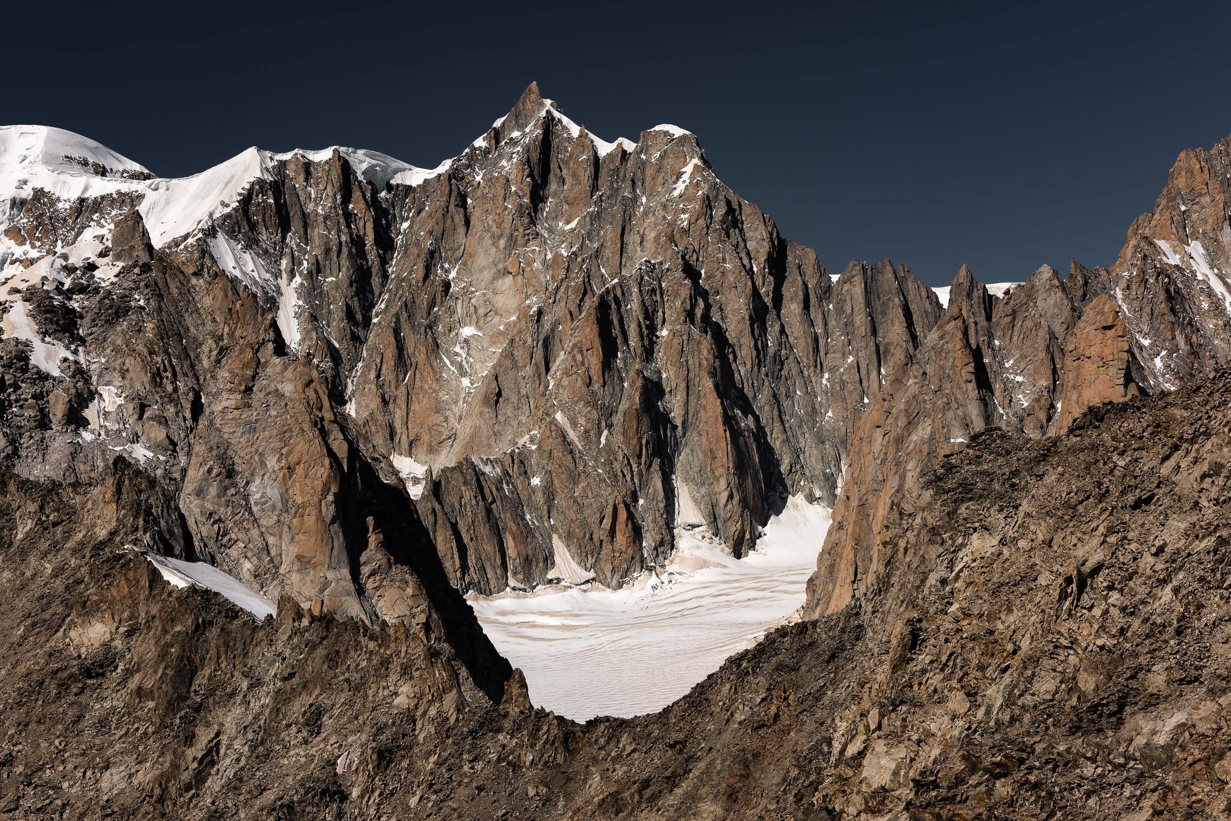 Cirque Maudit, the Kuffner ridge and the summit of Mont Maudit in the Mont Blanc massif, European Alps