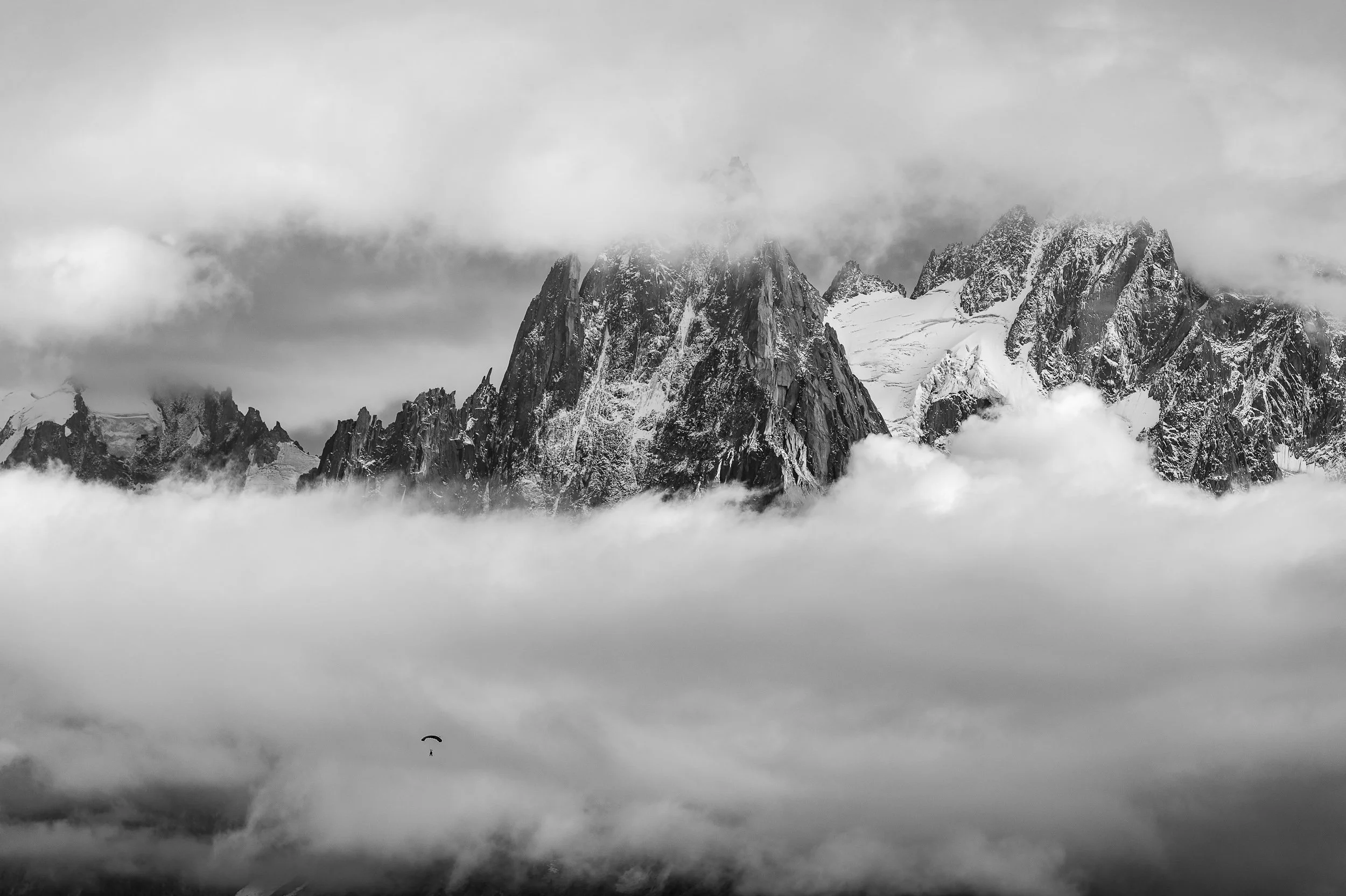 Paragliding in front of Chamonix aiguilles