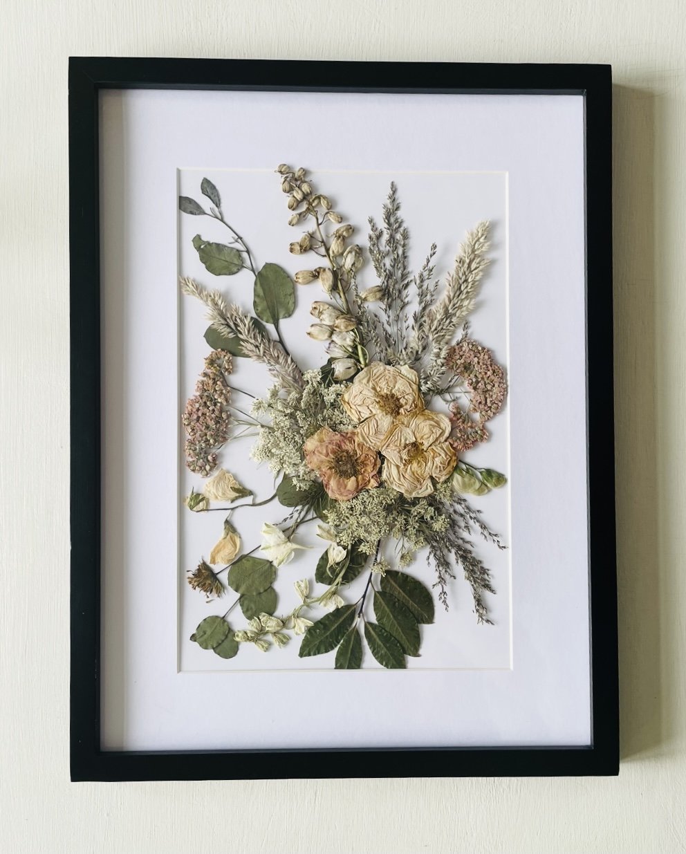 Dried and framed wedding flowers