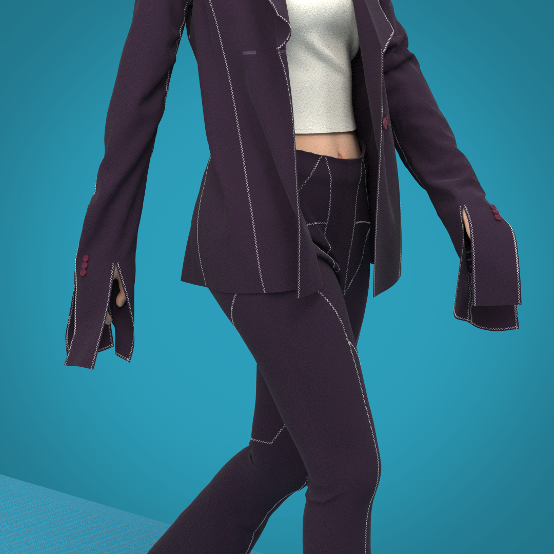 render of purple patchwork clo3d garment