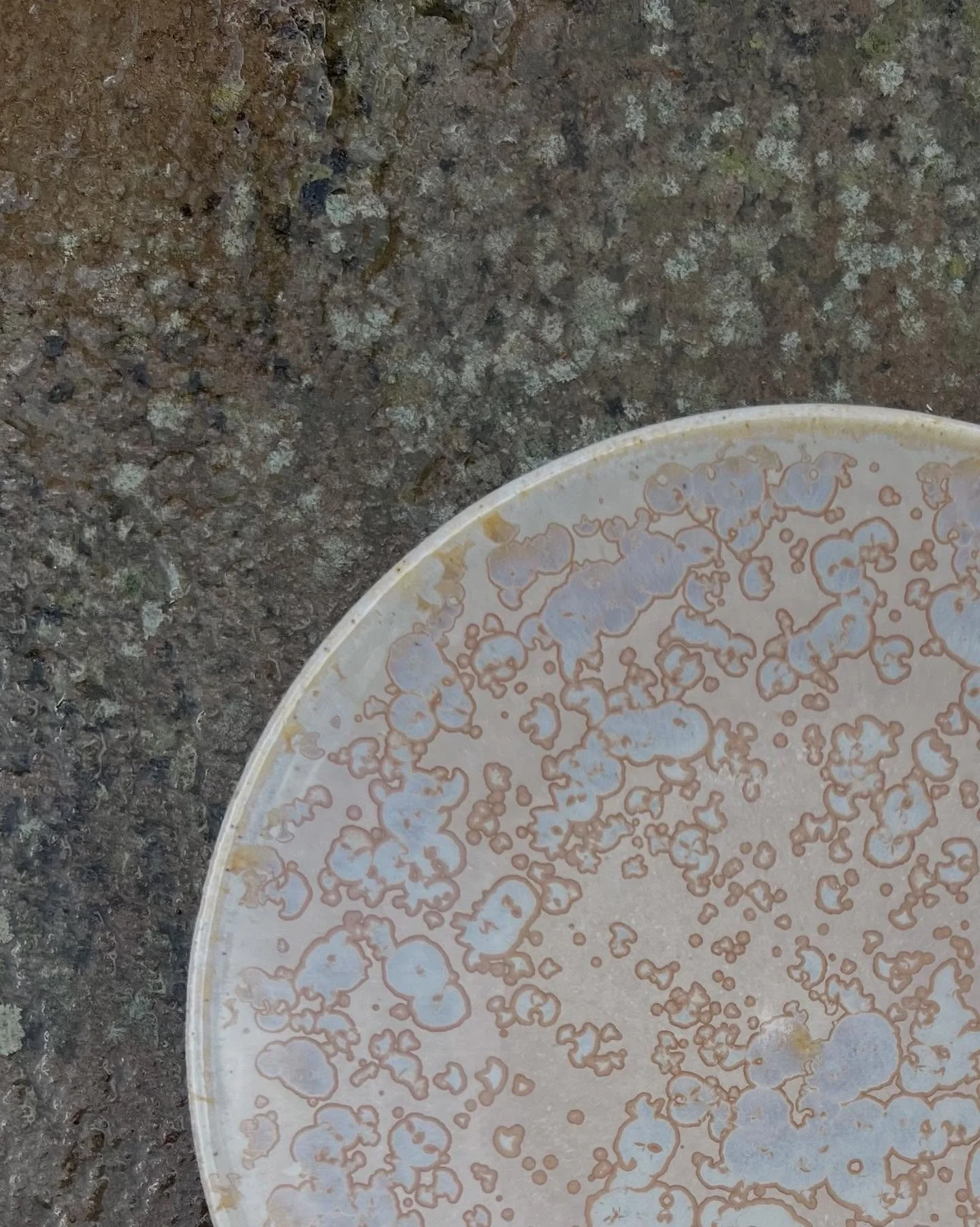 I&rsquo;ve been working with my own glaze recipes, encouraging small crystals to grow into lines and shapes of colour. What fascinated me is how form and chemistry work together. On these flatter dishes, the glaze settles into clearer, more defined l