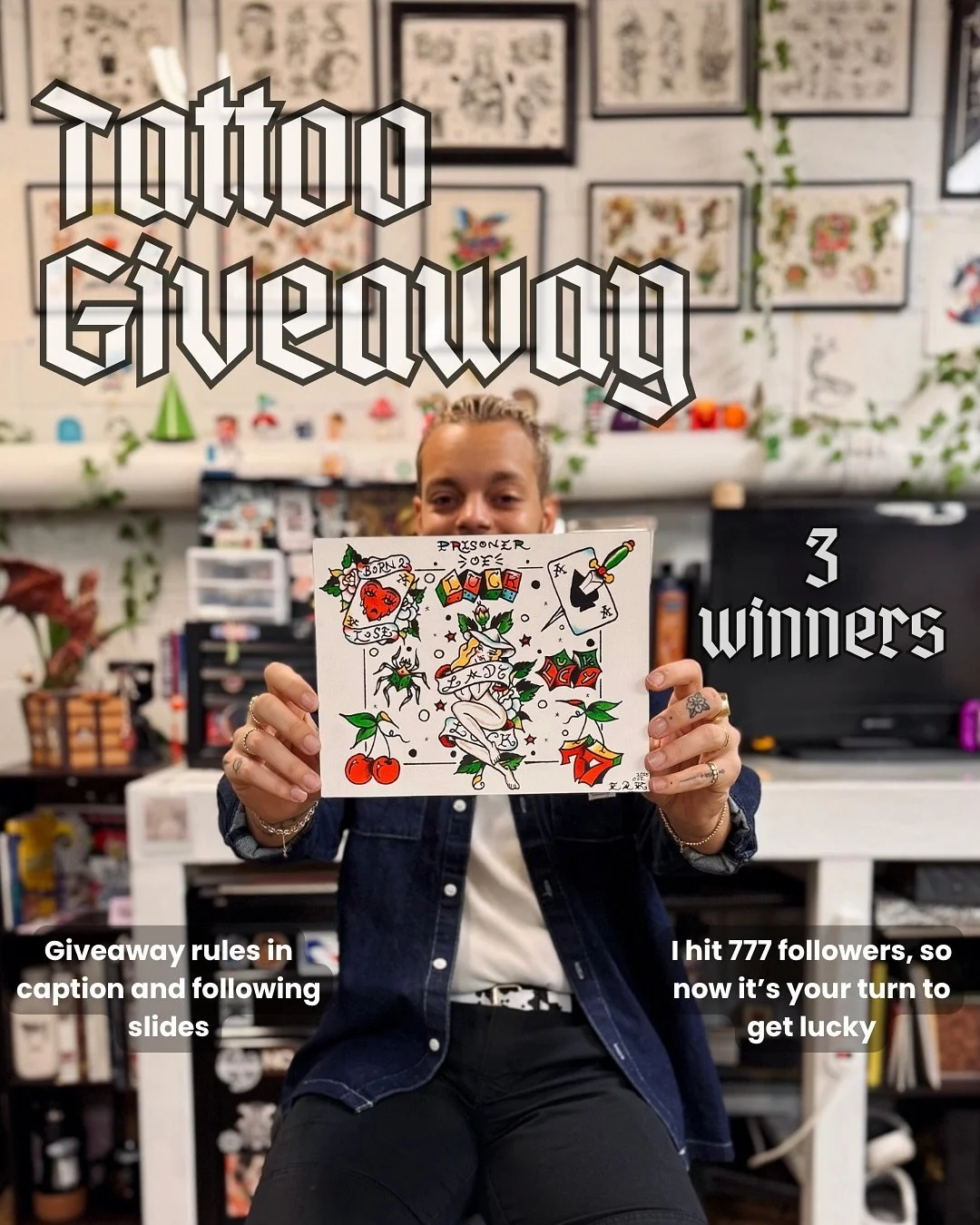 🚨TATTOO GIVEAWAY ANNOUNCEMENT🚨

🙏🏽 I feel incredibly lucky to do what I do, so after hitting 777 followers on here I would like to extend that luck to some of y&rsquo;all!

🌟WINNERS TO BE ANNOUNCED ON HALLOWEEN👻

🏆 Prizes!

🥇palm sized trad t