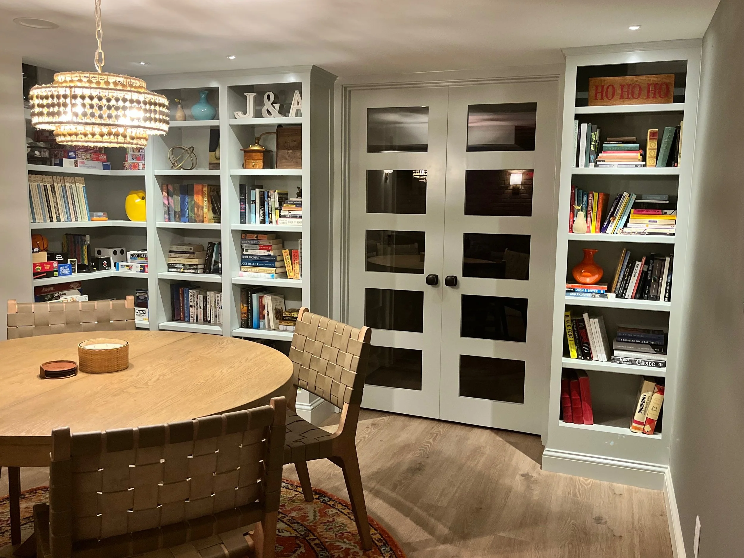 Custom book shelves, gray book shelves