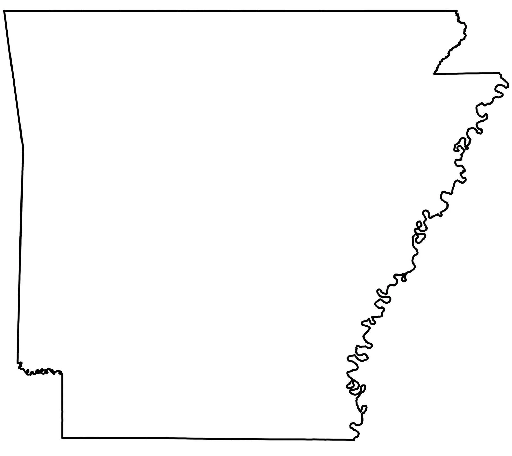 black and white outline of the state of Arkansas