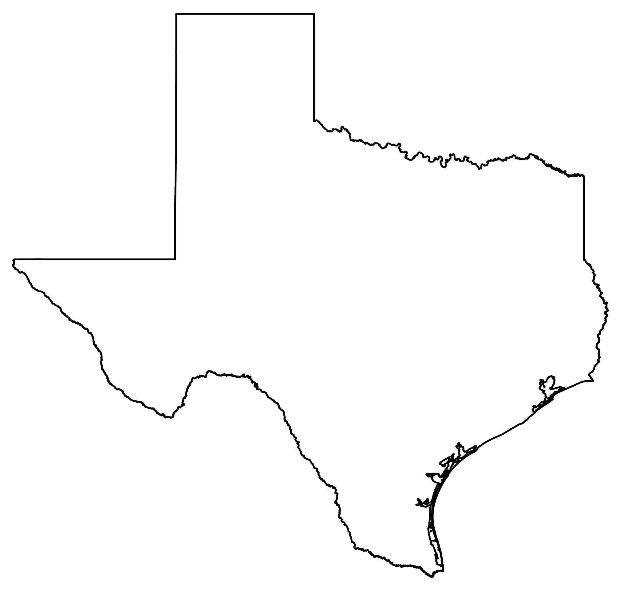 black and white outline of the state of Texas