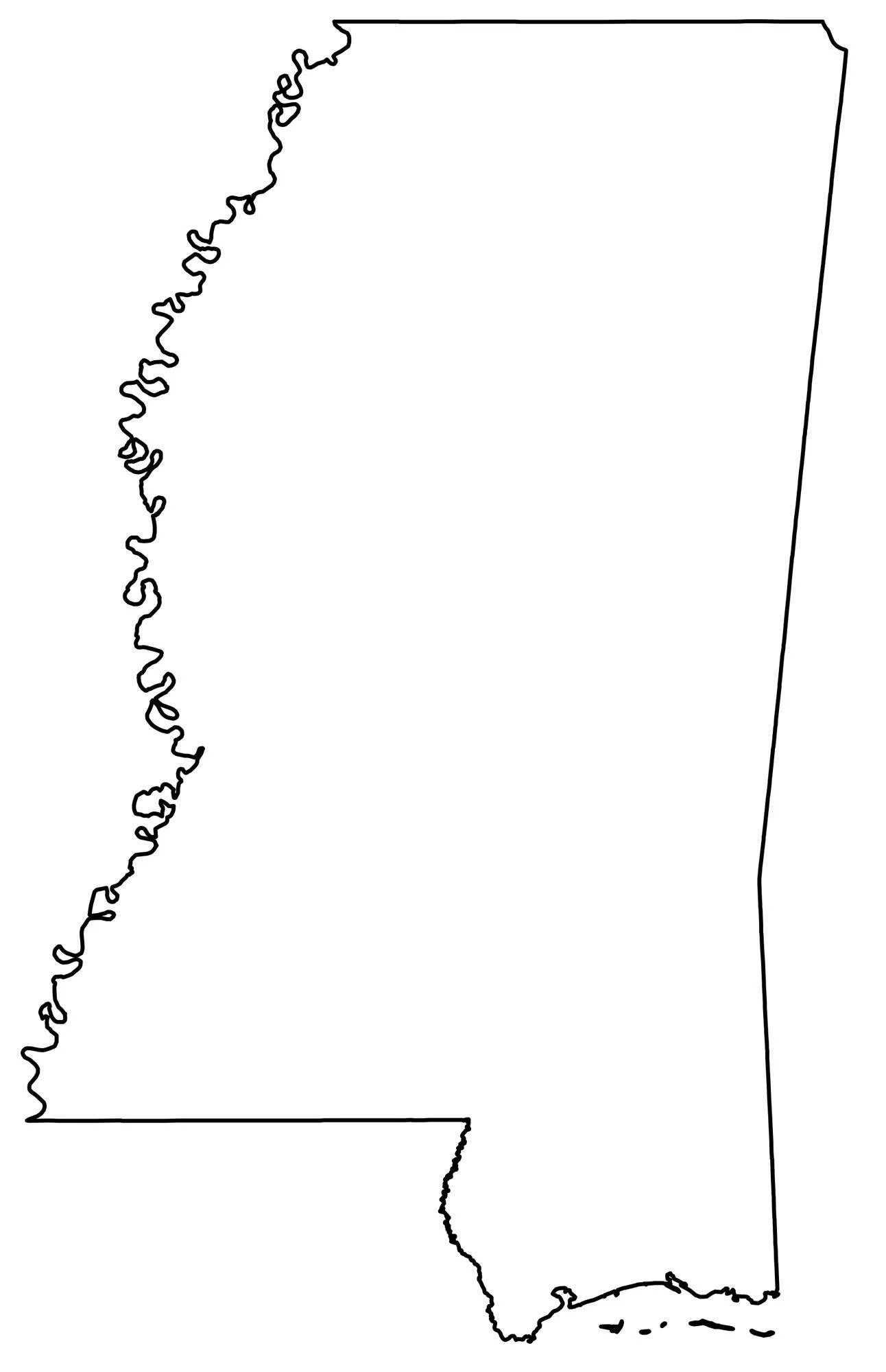 black and white outline of the state of Mississippi