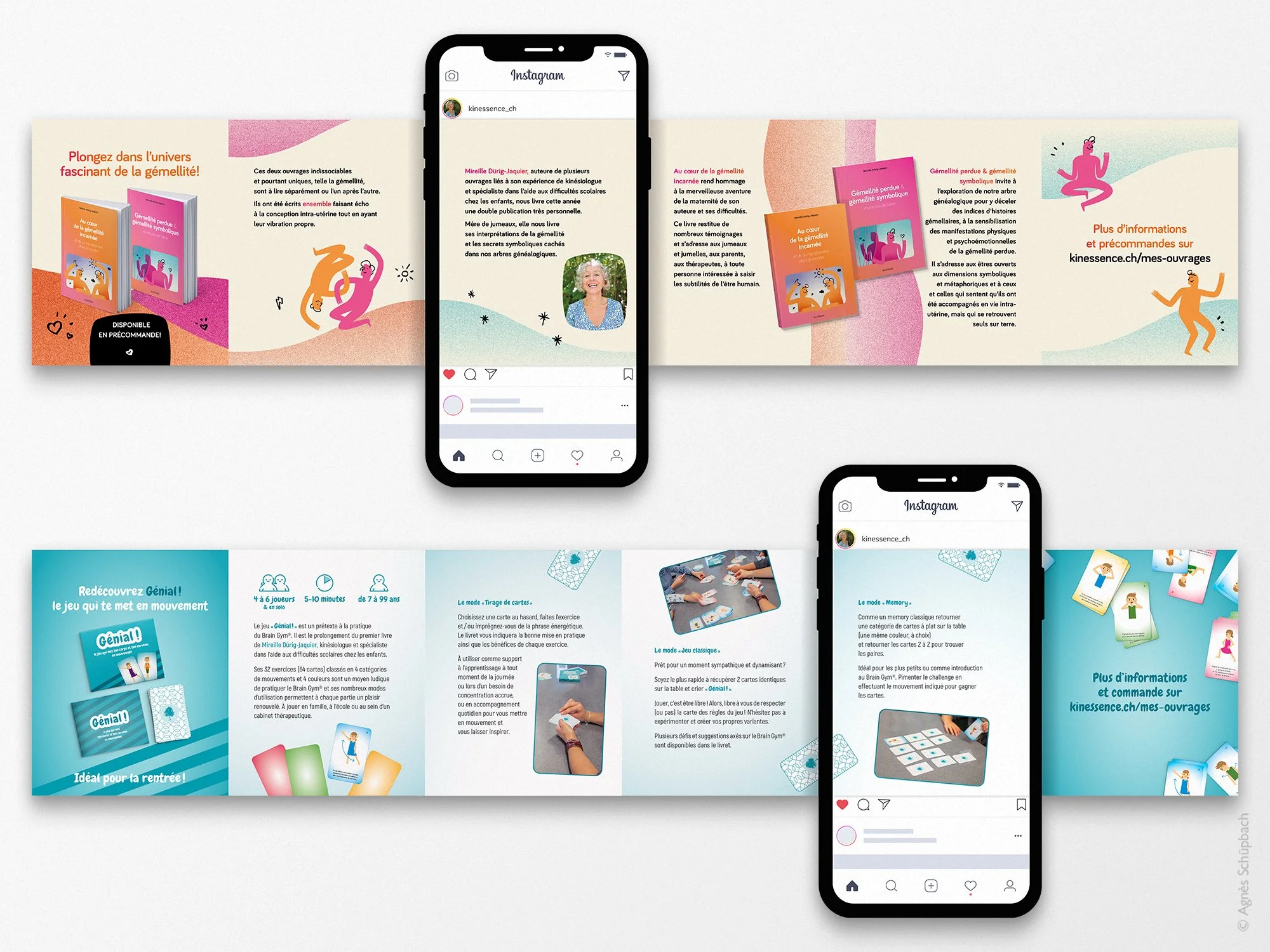 Création de carrousel pour les réseaux sociaux pour promouvoir les ouvrages de Mireille Dürig, Kinessence.