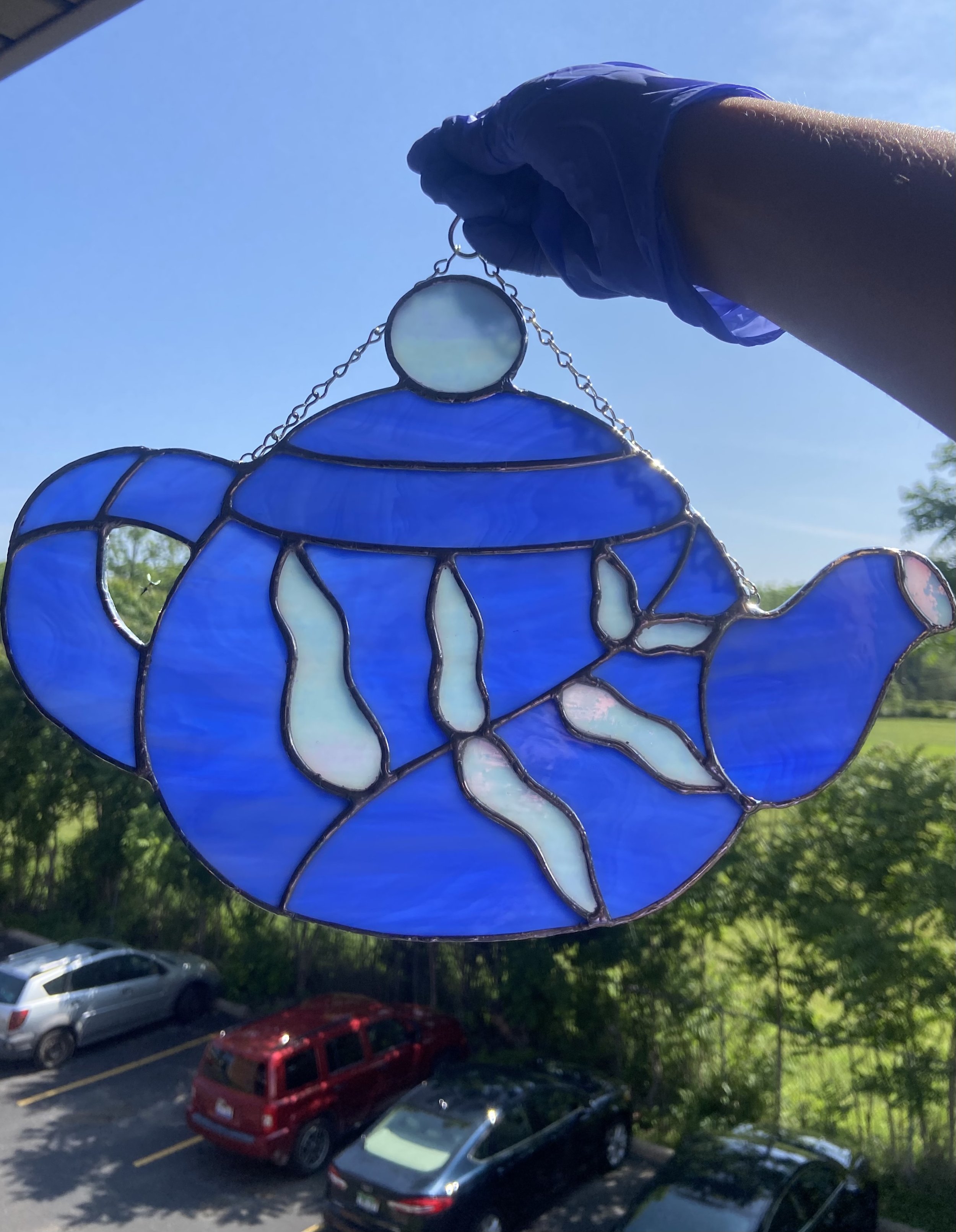 Iridescent Leafy Teapot in Blue