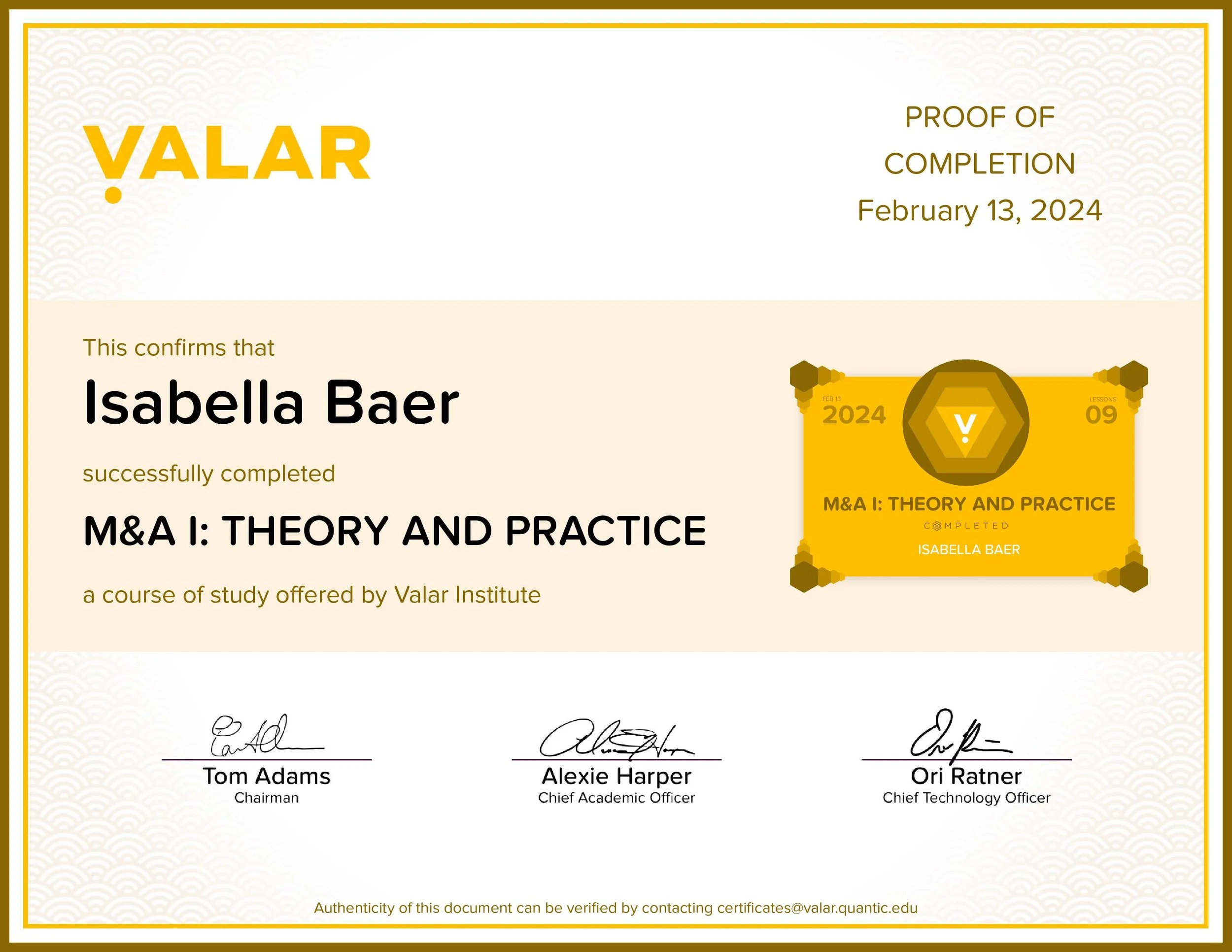 M & A I: Theory and Practice