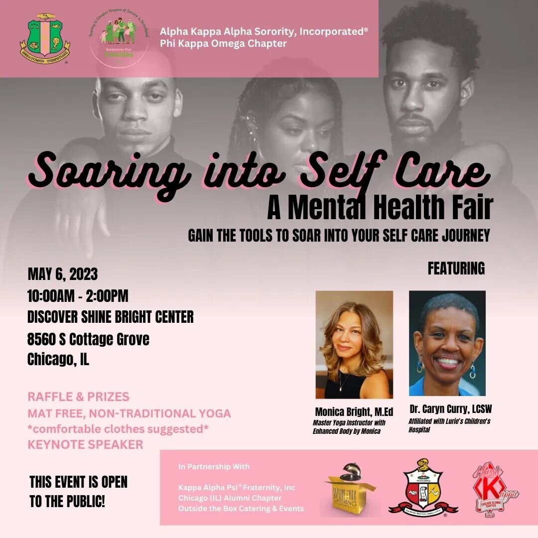You're invited to Phi Kappa Omega Chapters' Soar into Self Care: A Mental Health Fair! We will discuss important issues pertaining to mental health, including coping with trauma, suicide prevention and how to identifiy your self care needs.

We can't