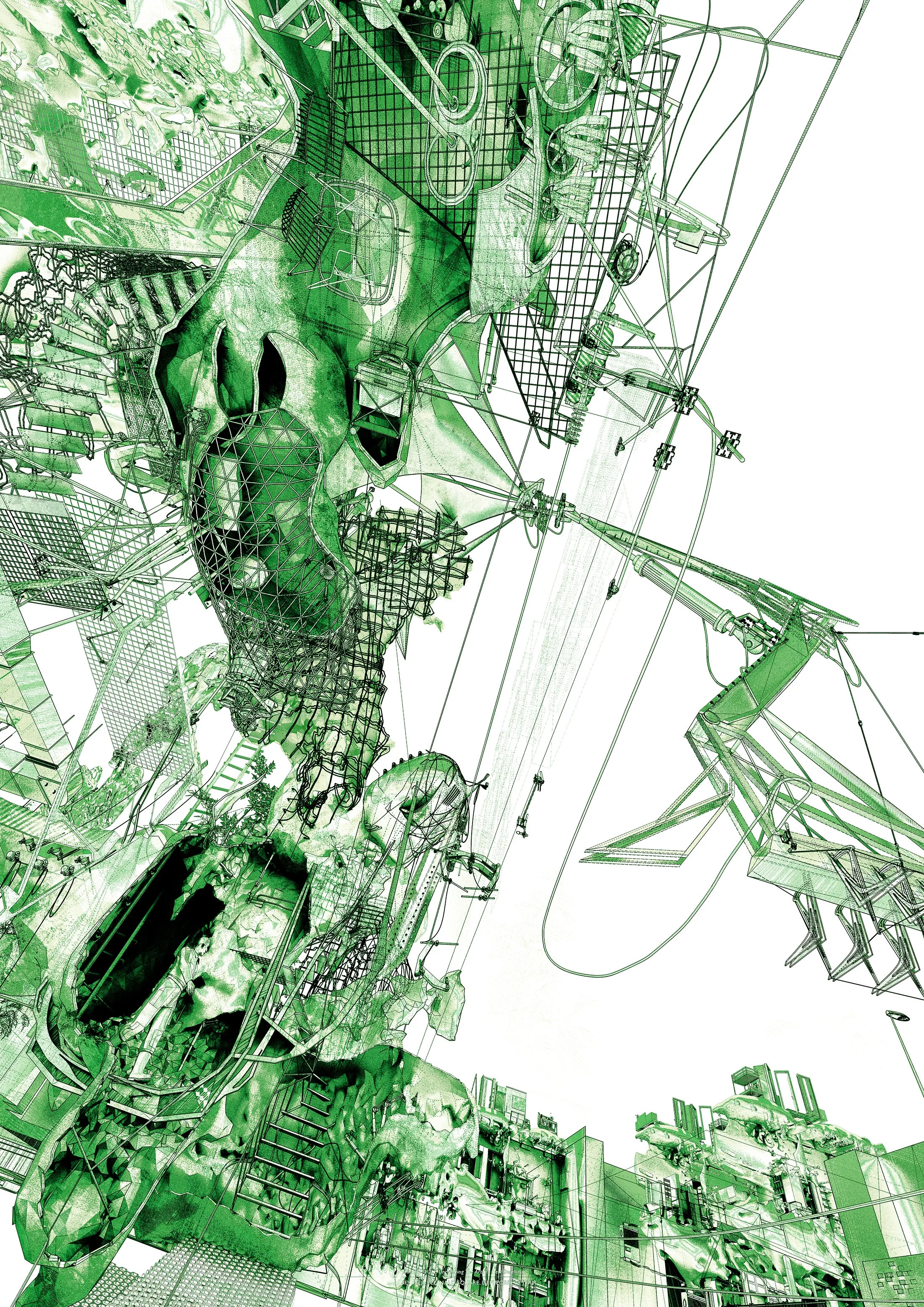 Analogue and digitally produced architectural drawing exploring domestic and working space along Deptford High Street