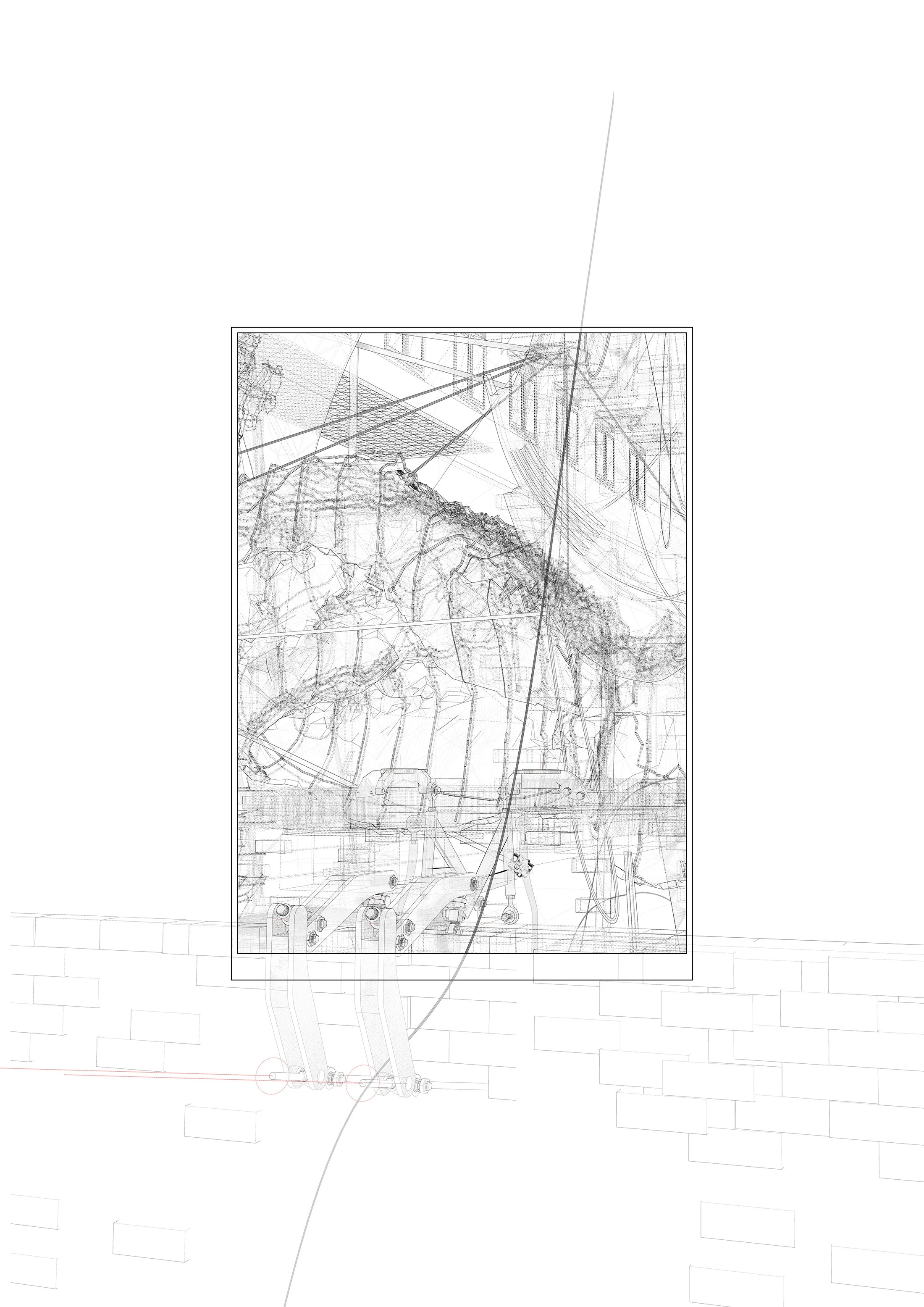 Hybrid architectural drawing examining spatial discomfort, occupation and the relationship between public and private space in Deptford