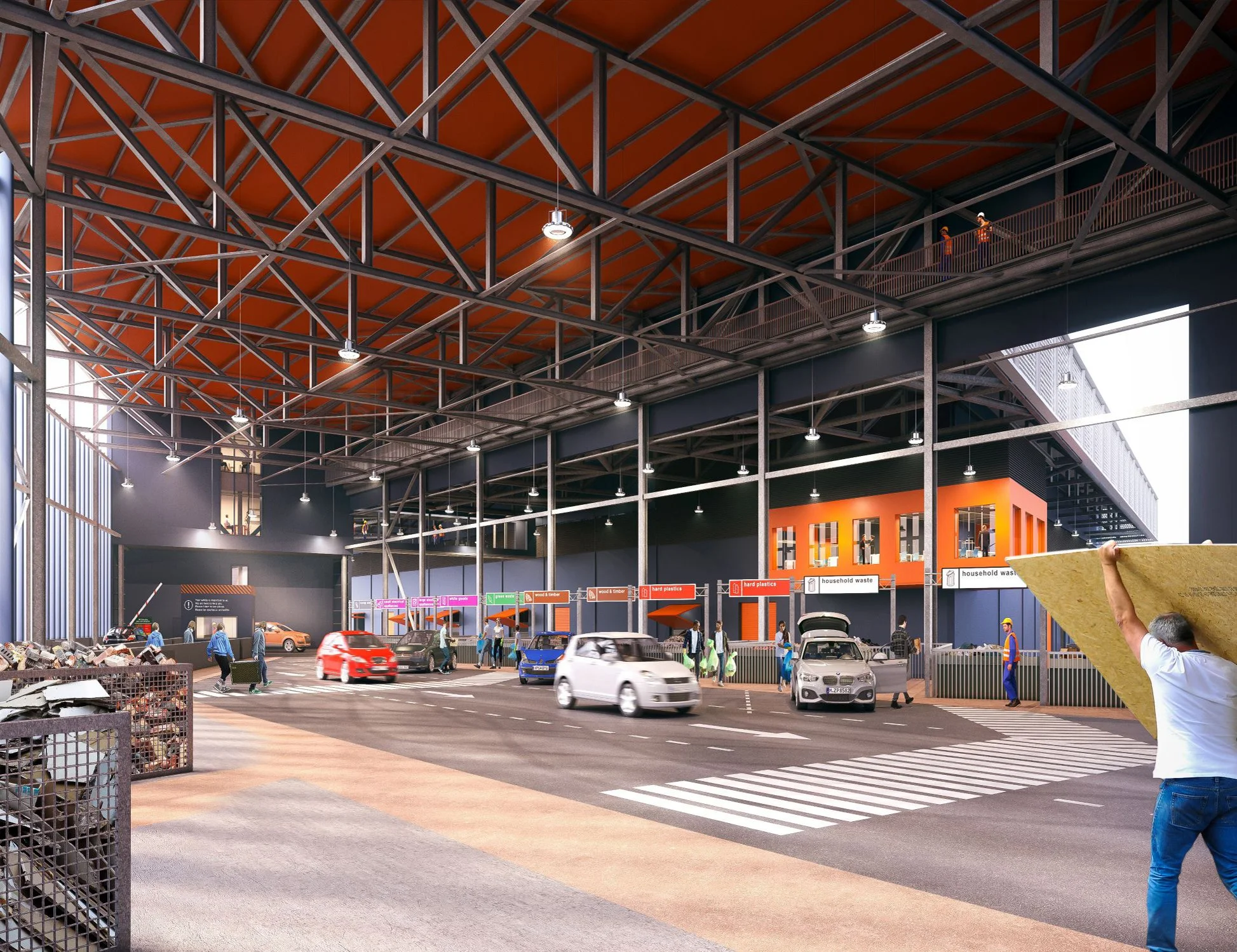Internal architectural render of the main space within the North London Heat and Power Project
