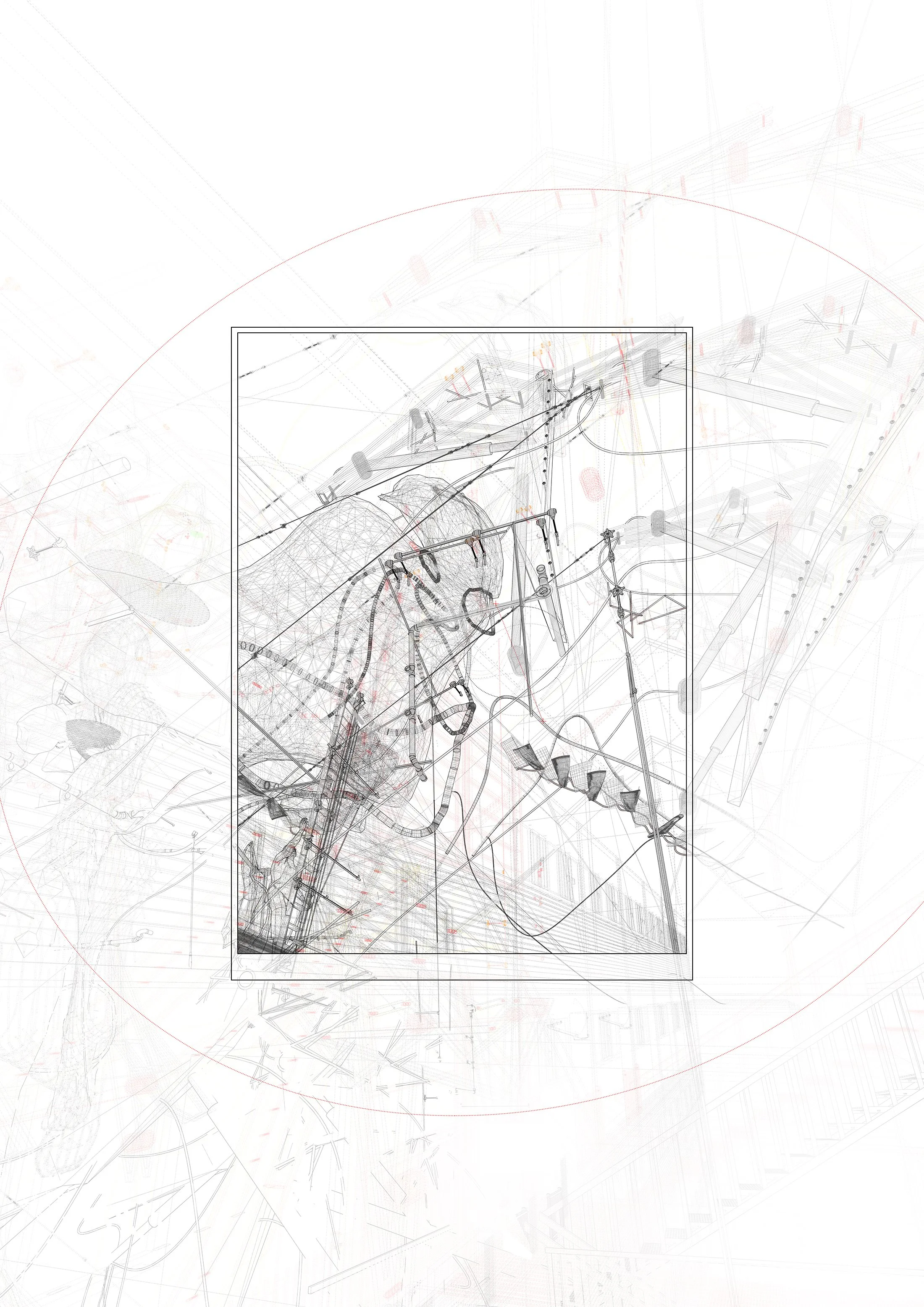 Experimental architectural drawing of a Deptford High Street intervention exploring occupation, ownership and spatial boundaries