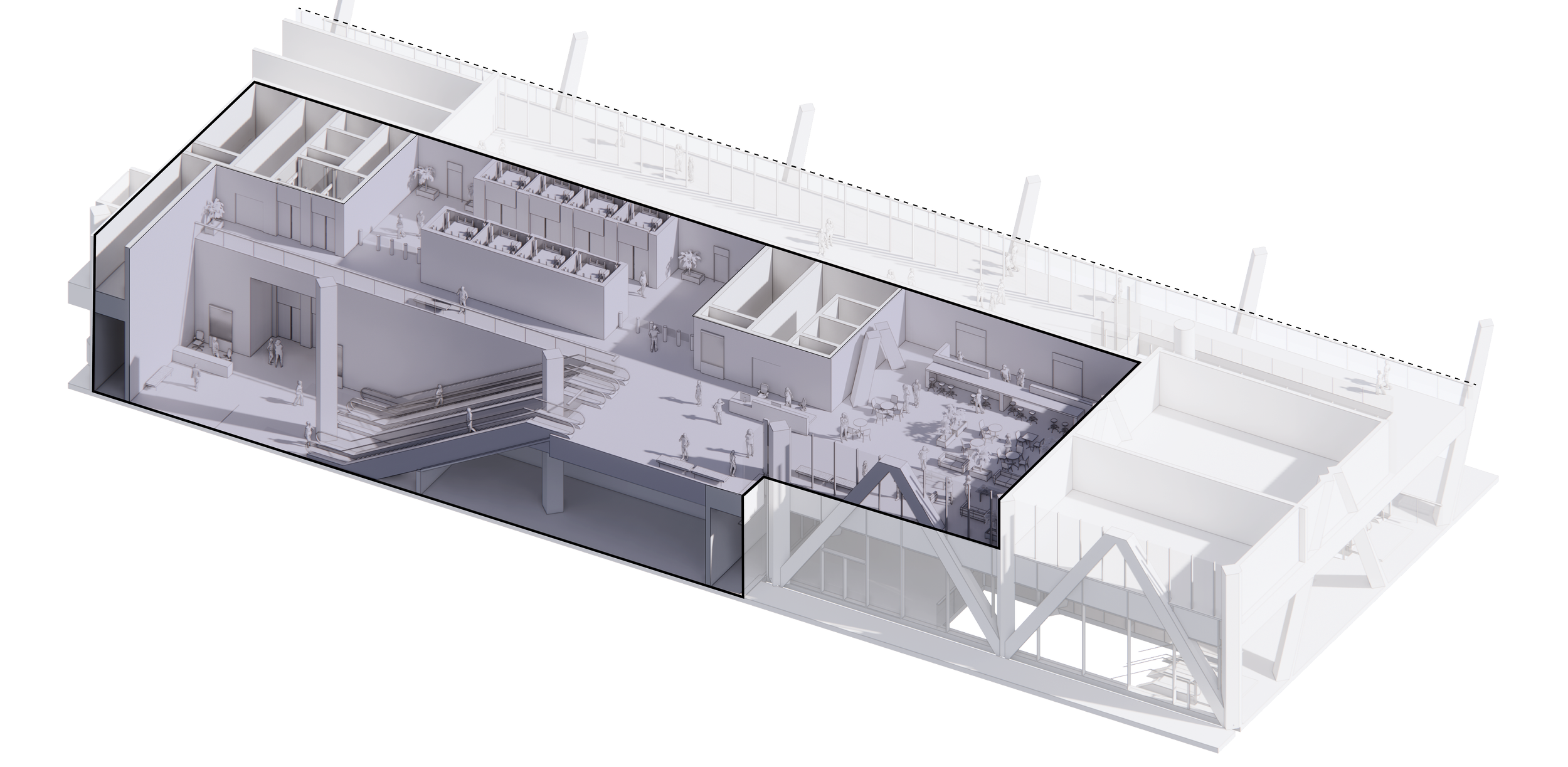 Axonometric drawing of the vertical circulation core for the HS2 Euston Station over-site development
