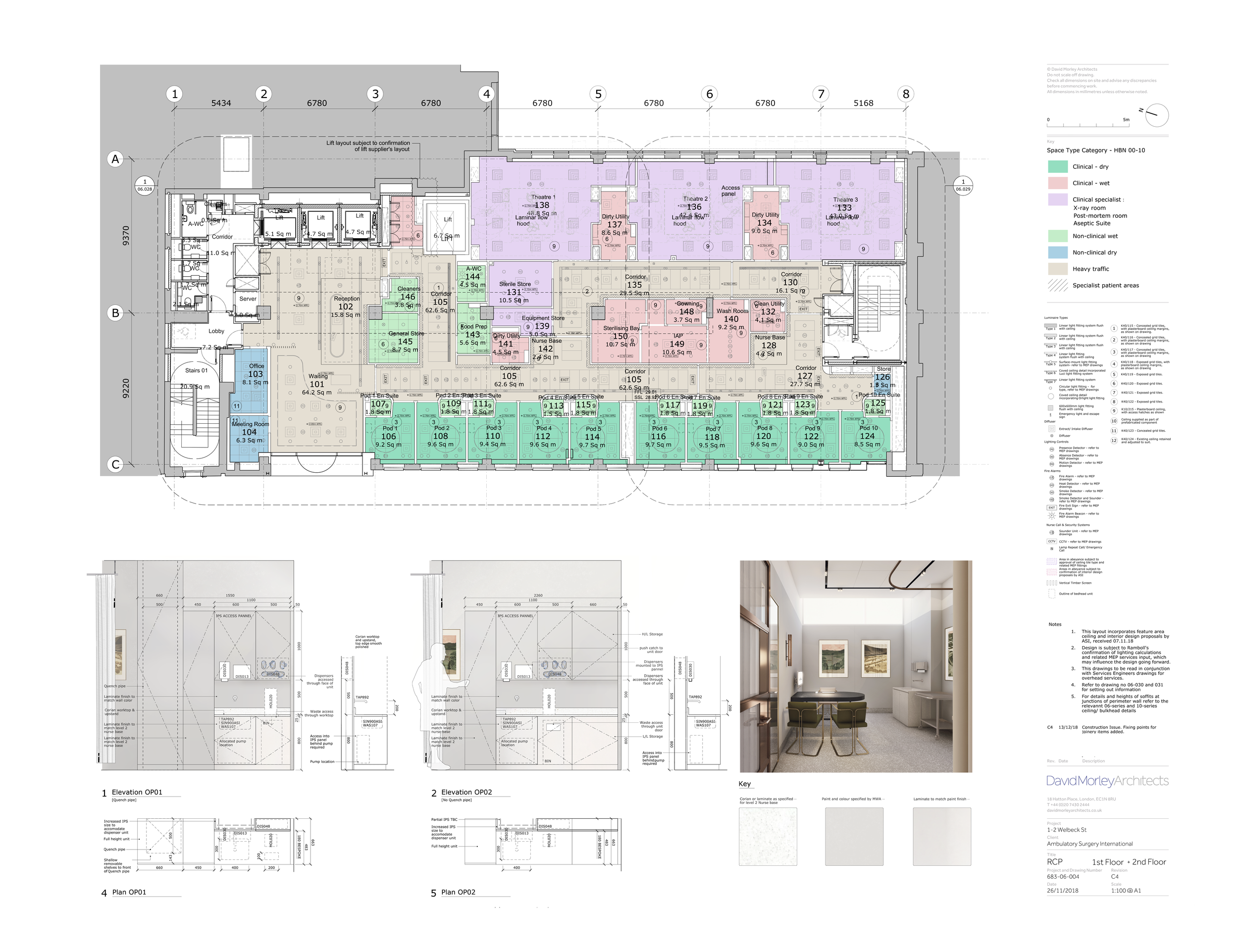 Level 1 general arrangement plan showing the proposed clinical spaces and internal layout of ASI Welbeck Healthcare Centre 3