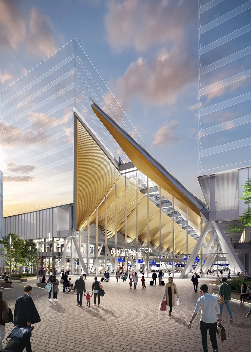 Exterior architectural render of the proposed main entrance to HS2 Euston Station