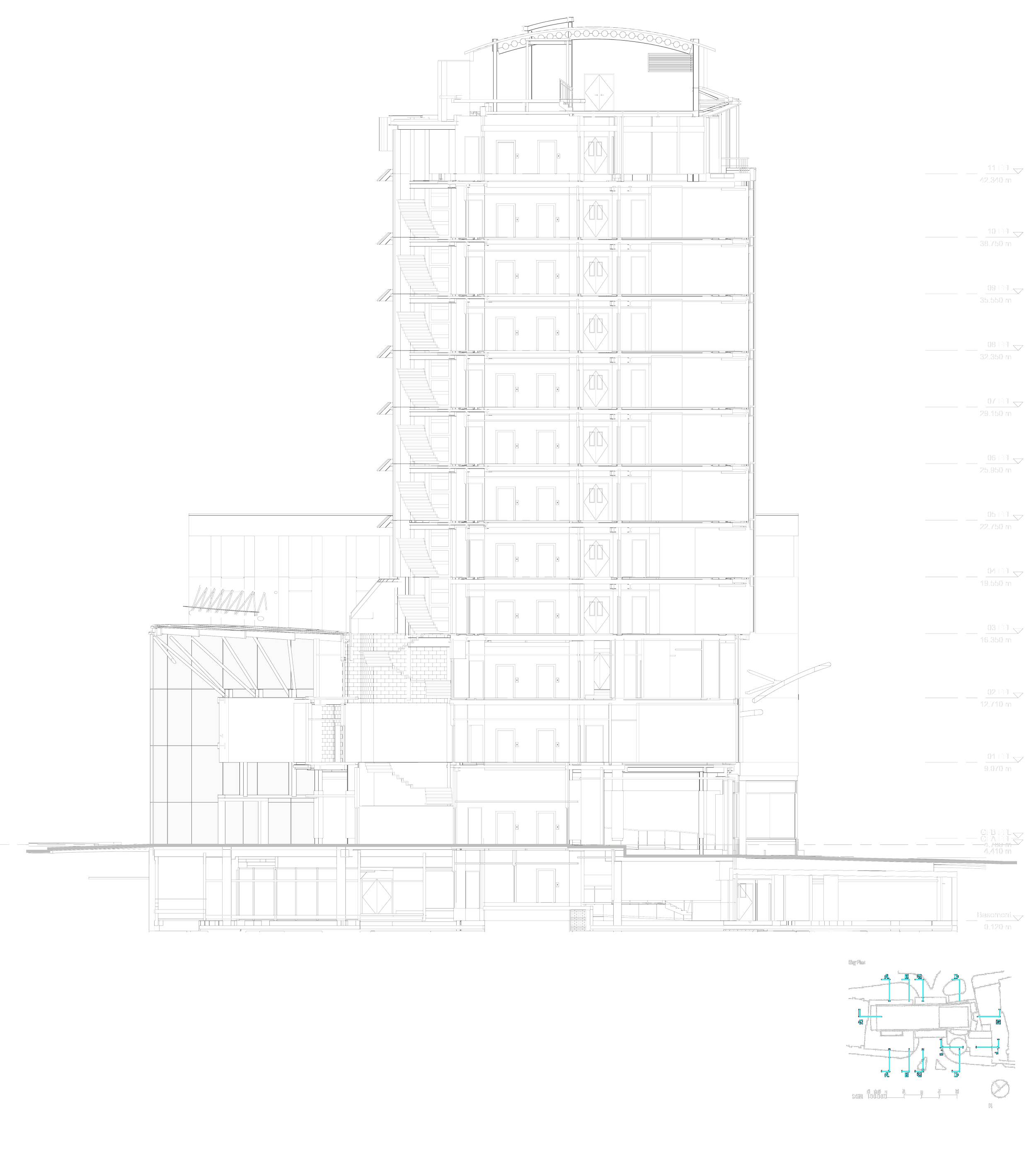 Detailed BIM building section showing structural and MEP coordination through the RIU Hotel in London