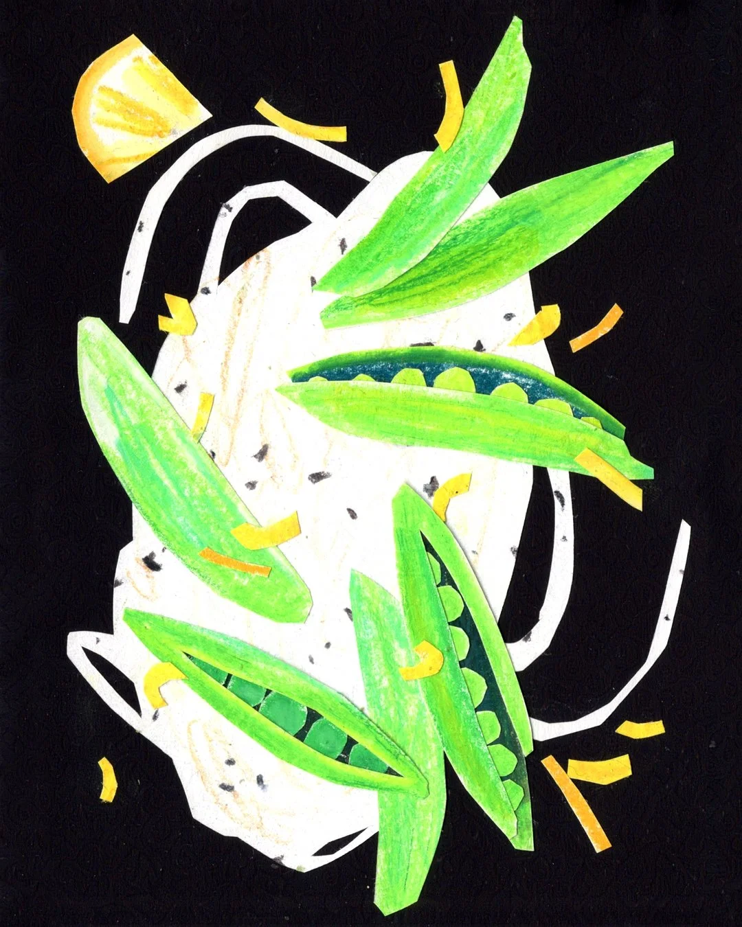 sugar snap peas over whipped lemon ricotta + honey