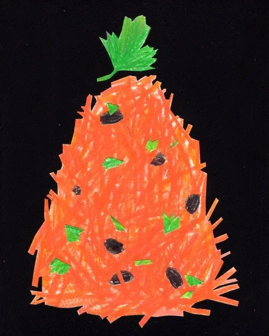 shaved carrot salad + raisins + garlic + vinegar + parsley