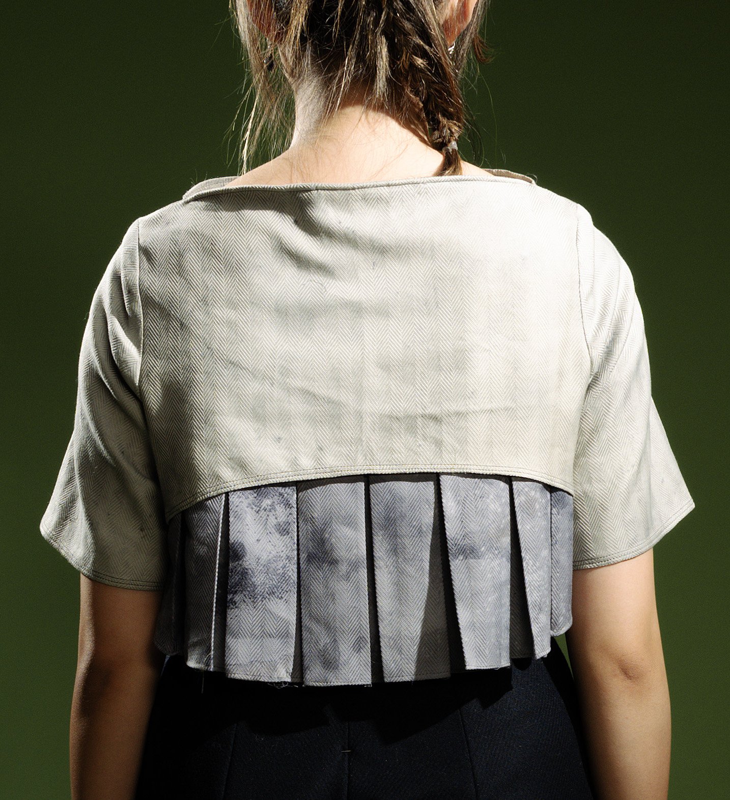 Back Cotton Shirting. Henna and Iron. Pleats are with Gallnut and Iron, modified with Soda Ash and Citric Acid.