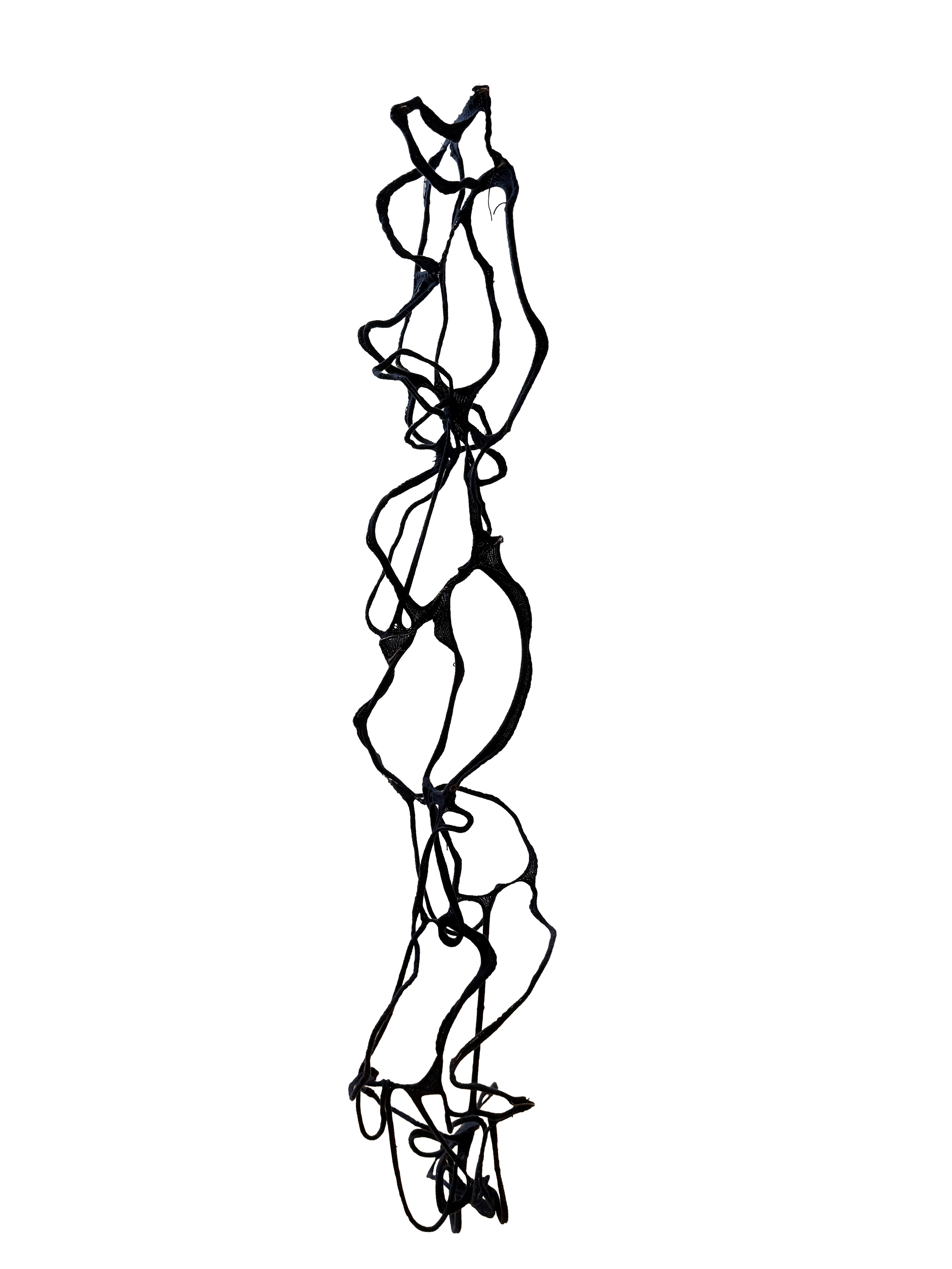"Squiggle." Deadstock navy merino wool knit with partial knitting and wire sewn on to hold the organic shape.