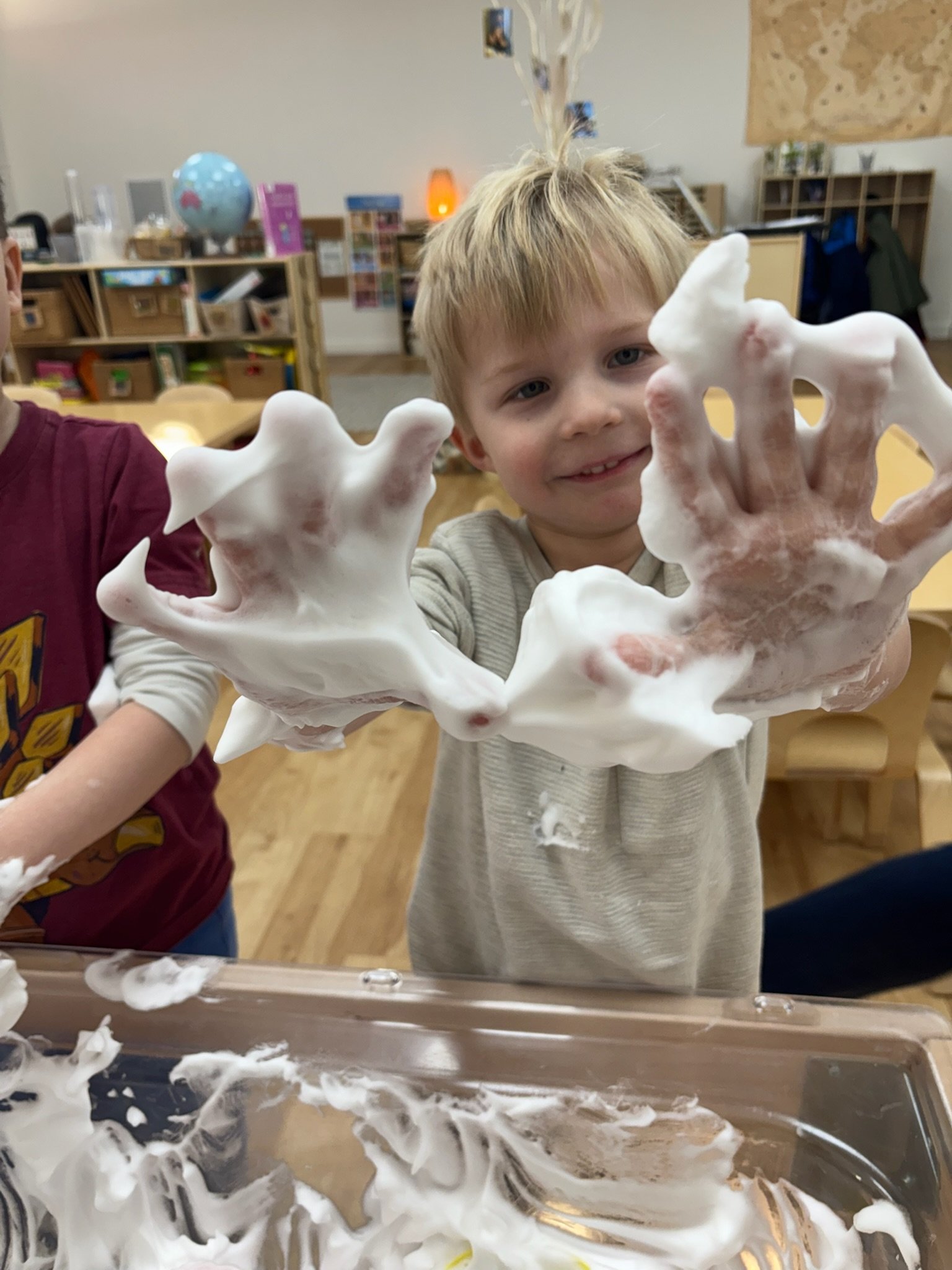Little boy with foam