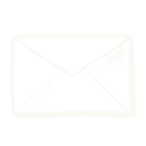 Hand-drawn white envelope on a black background.