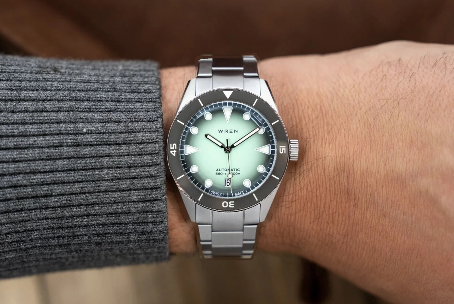 Wren Diver 38 on a 7 inch wrist