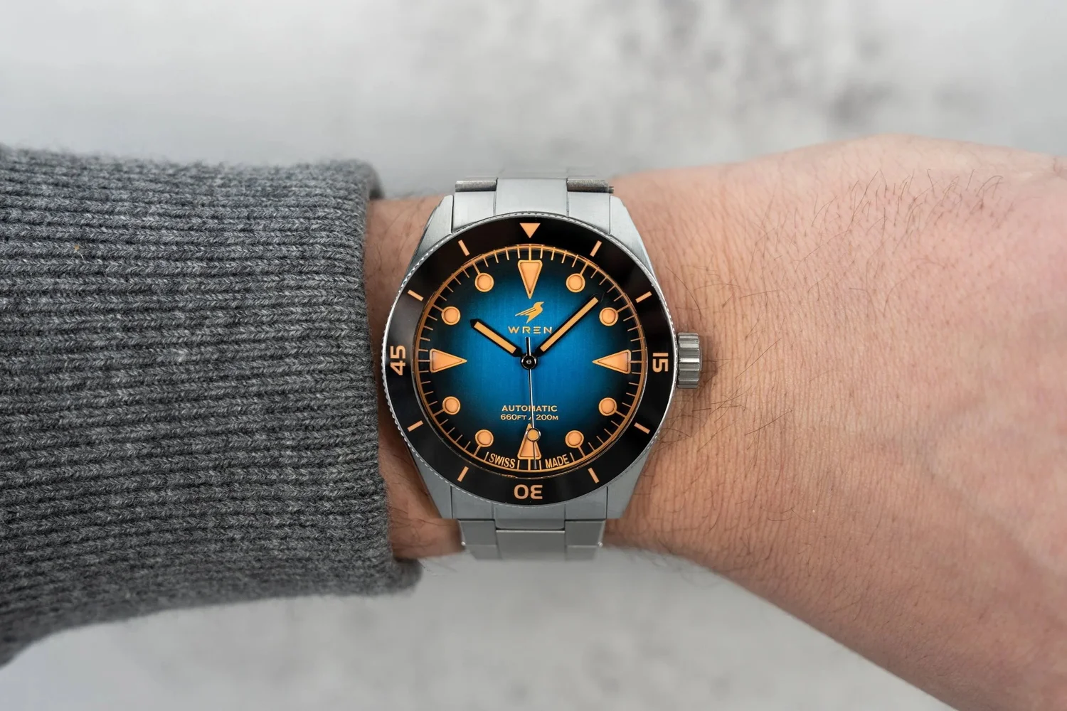 Wren Diver One Titanium Dusk on a 6.5 inch wrist