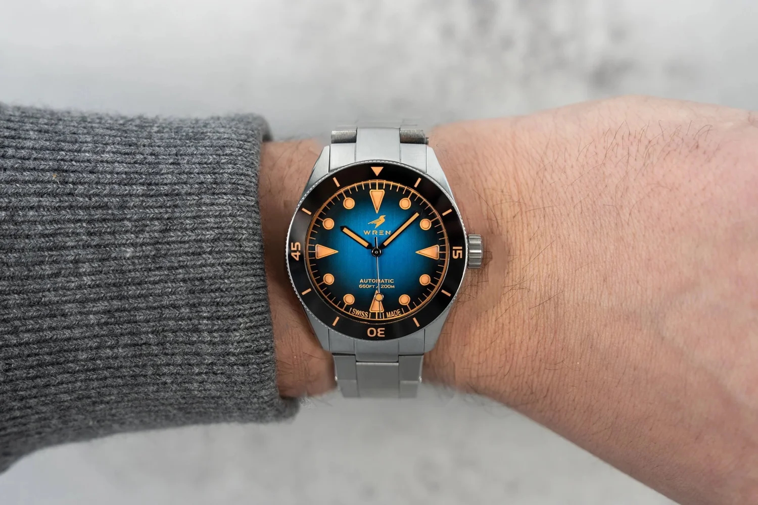 Wren Diver One Titanium Dusk on a 7.5 inch wrist